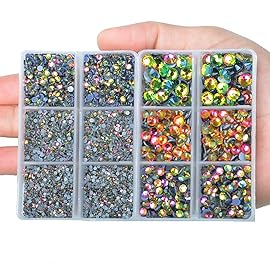 10000Pcs 2-Boxes Mixed Size Hot Fix Round Crystals Gems Glass Stones Hotfix Flat Back Rhinestones with Tweezers and Picking Pencil (Vitrail Medium)