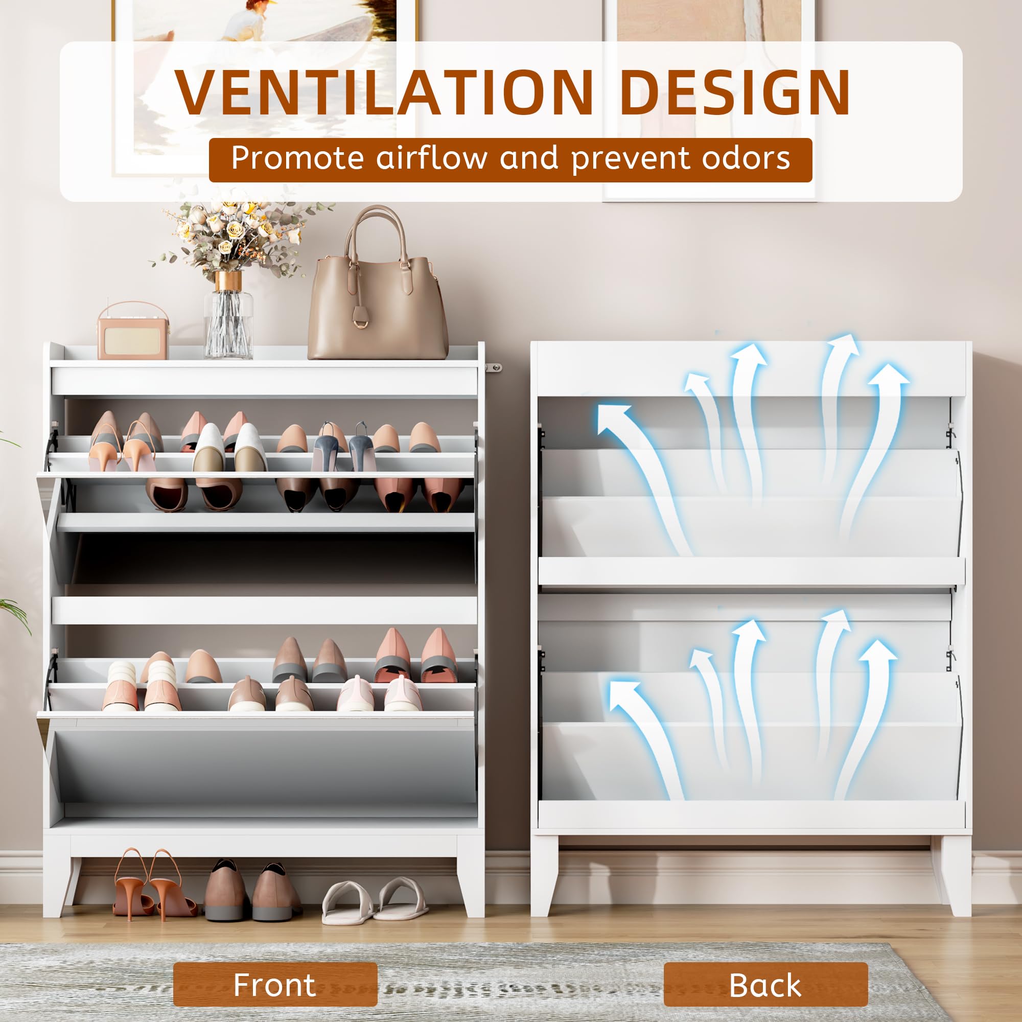 Vlsrka Scarpiera con Specchio, Scarpiera Ingresso con 2 Lembi, Scarpieras Salvaspazio Slim per 16 paia di scarpe, Cassettiera per scarpe Legno Corridoio, Ripiano Rimovibile, 103 x 80 x 25 cm, Bianco