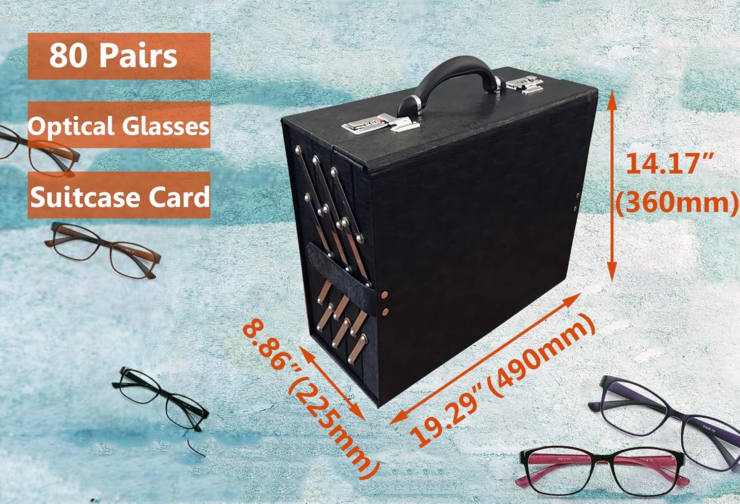 INTSUPERMAI Eyeglasses Storage Organizer Foldable Suitcase with Password PU leather Glasses Eyewear Display Case Box
