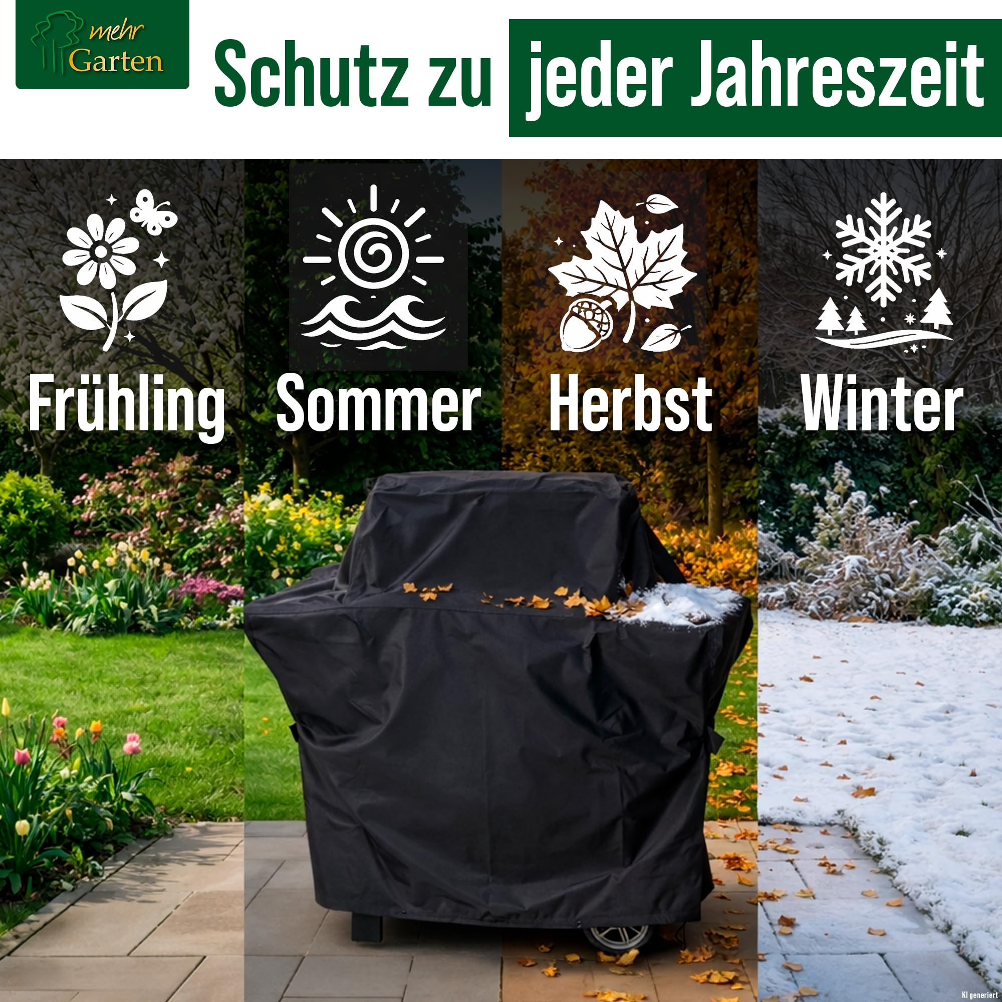 Grillabdeckung 183x63x117 cm, Schutzhülle Grill Trapezform | 600D Oxford - wasserdicht, UV-beständig, reißfest und winterfest - robuste Abdeckung für Gasgrill mit Kordelzug
