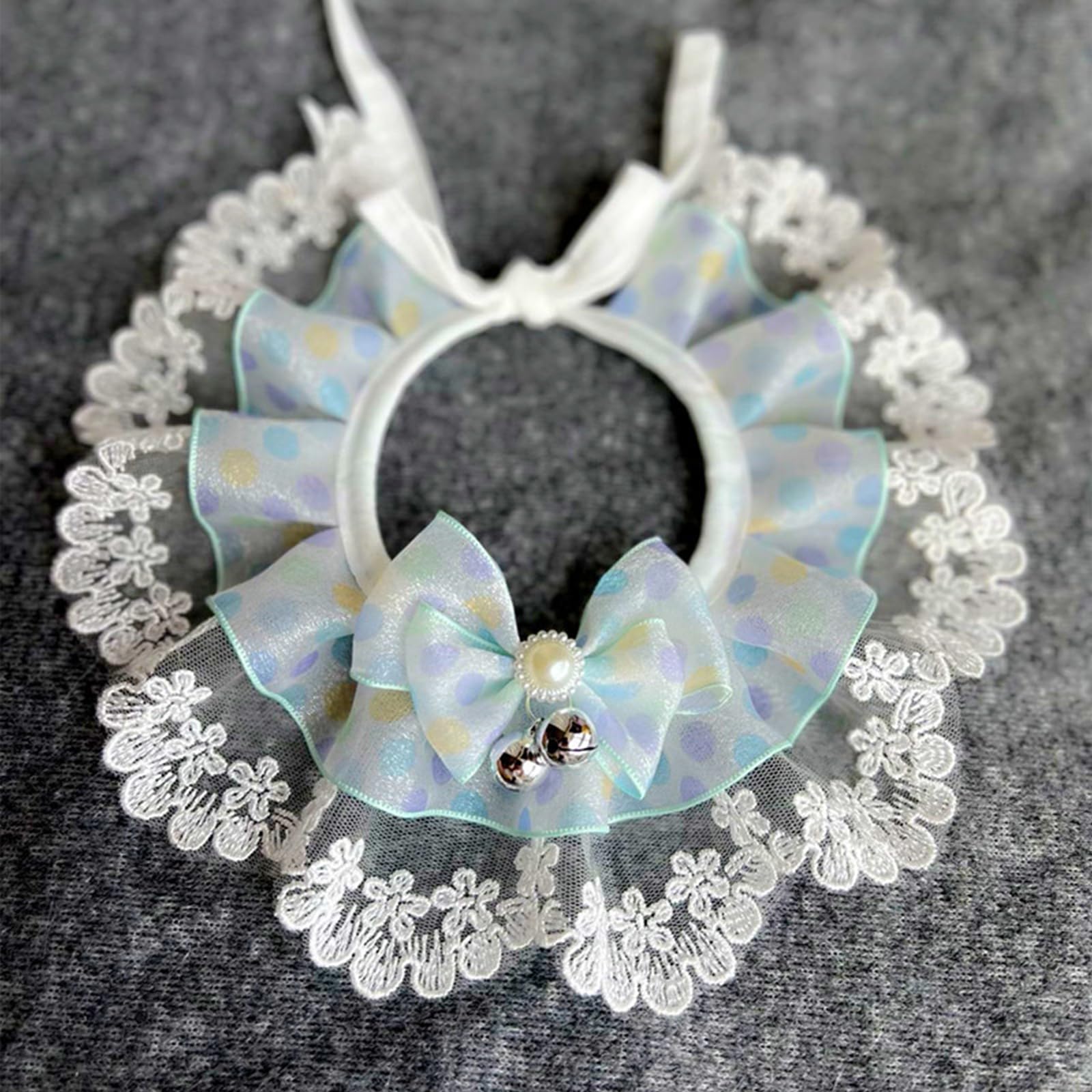 Blue Pet Lace Collar Dog Cat Collar Pet Neck Scarf with Bow for Puppy Cat Costume Supplies M