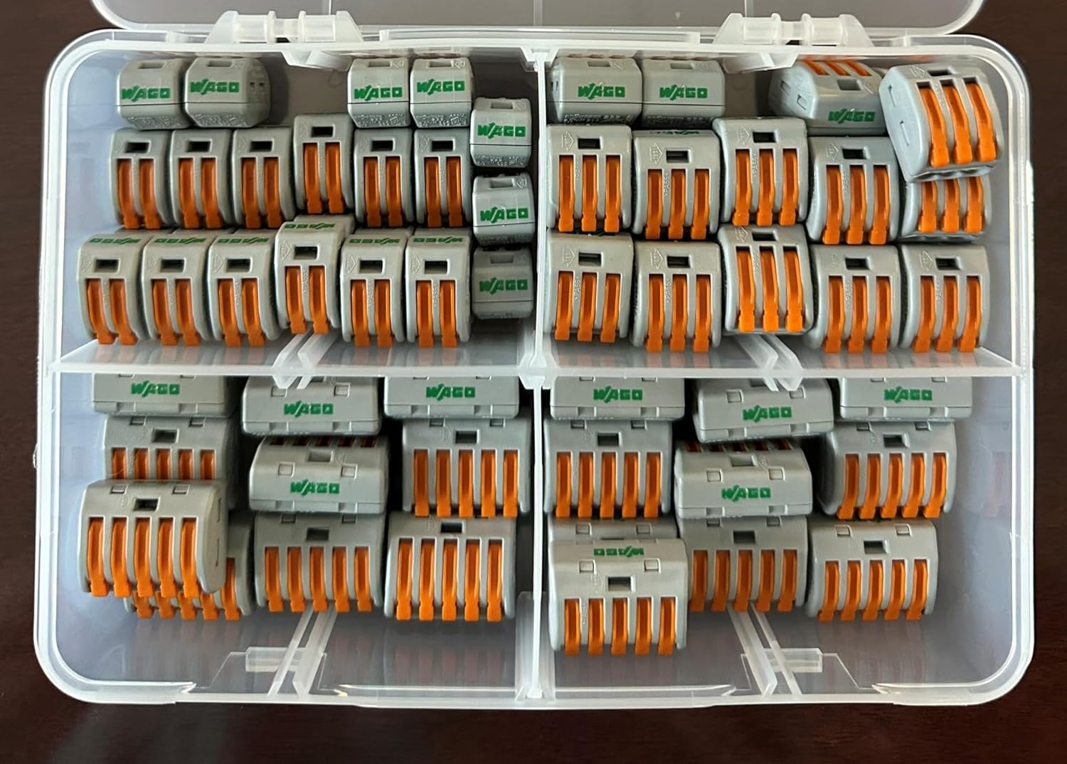 70pc 222 Series Lever Nut Wire Splicing Connector Kit with Case. WAGO Compatible Lever Nuts 222-412, 222-413, and 222-415 are Included.