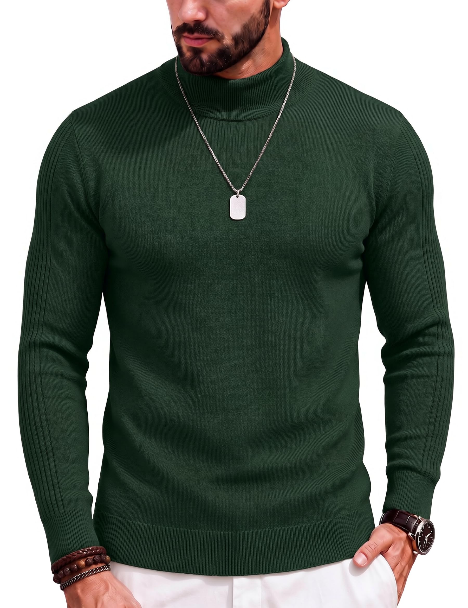 COOFANDY Mens Mock Turtleneck Slim Fit Pullover Sweater Casual Basic Knitted Thermal Sweaters