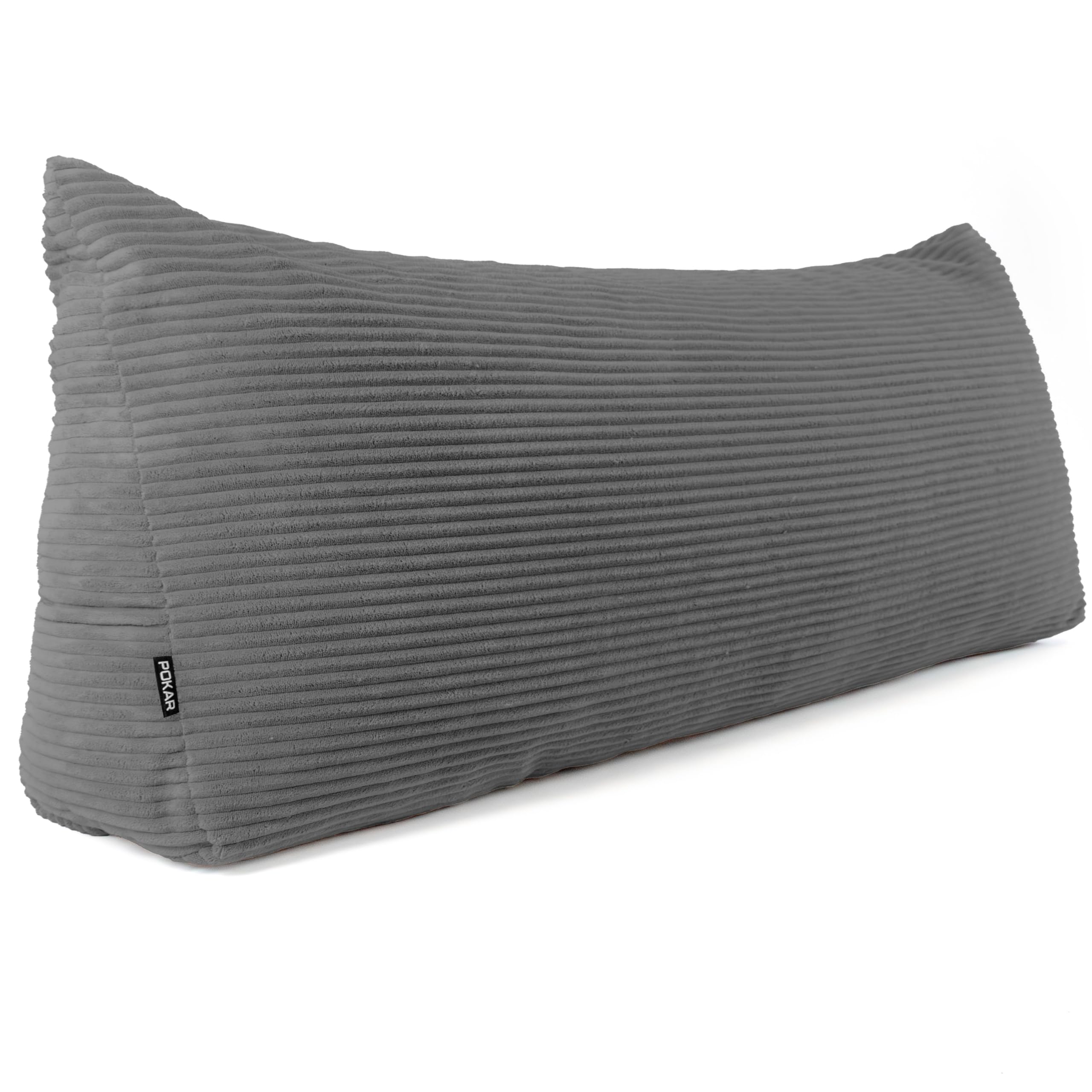 POKAR Rückenkissen | Cord Keilkissen 150x50x20 cm | Lesekissen für Bett und Sofa | Sofakissen für Rückenlehne | Groß Wandkissen Couchkissen mit Seitentaschen | Oeko Tex 100 Zertifiziert | Dunkelgrau