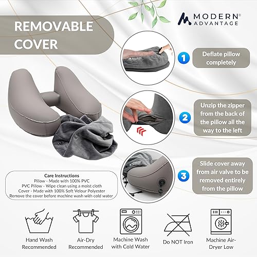 Miniatura 8 de Modern Advantage Almohada inflable de viaje para aviones  Almohada de cuello con capucha con soporte ajustable  Cómoda, compacta y apta para viajes,