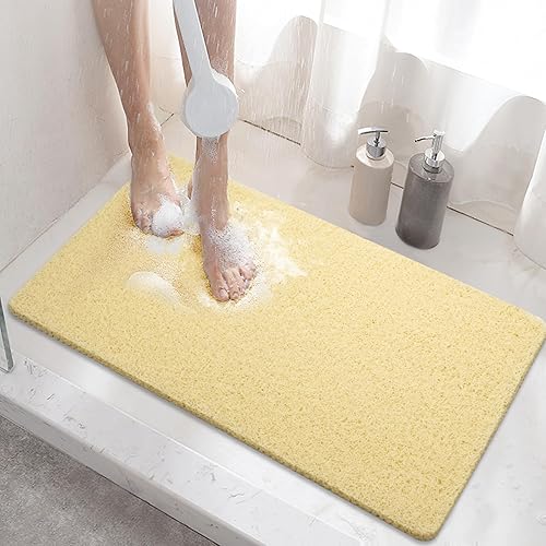 Miniatura 16 de HITSLAM Tapete de ducha antideslizante, 24 x 16 pulgadas, tapete de baño para bañera con orificios de drenaje, tapete de bañera de PVC tipo loofah