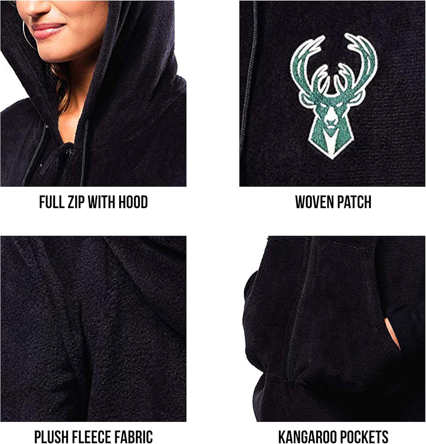 Ultra Game Women's NBA Official Sleepwear Super Soft Fleece Onesie Pajama Hooded Jumpsuit