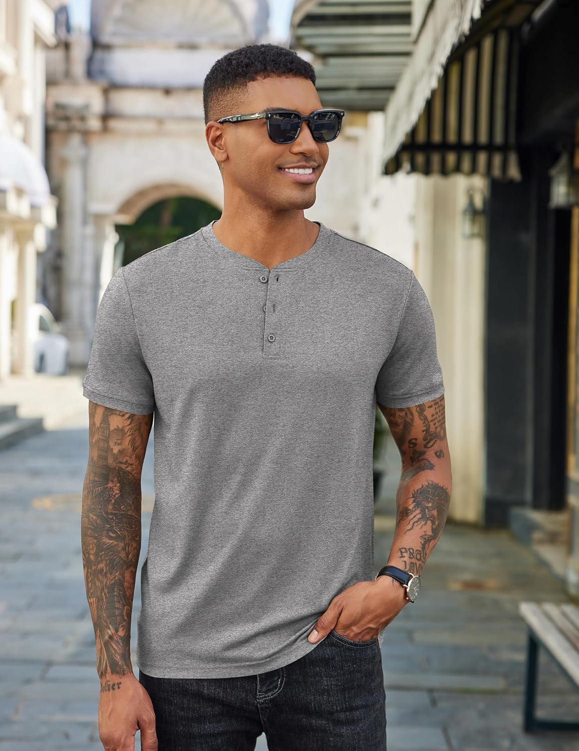 COOFANDY Men's Henley Shirts Cotton Short Sleeve Casual T-Shirt Button Henley Basic Tee Lightweight Summer Top - Image 8