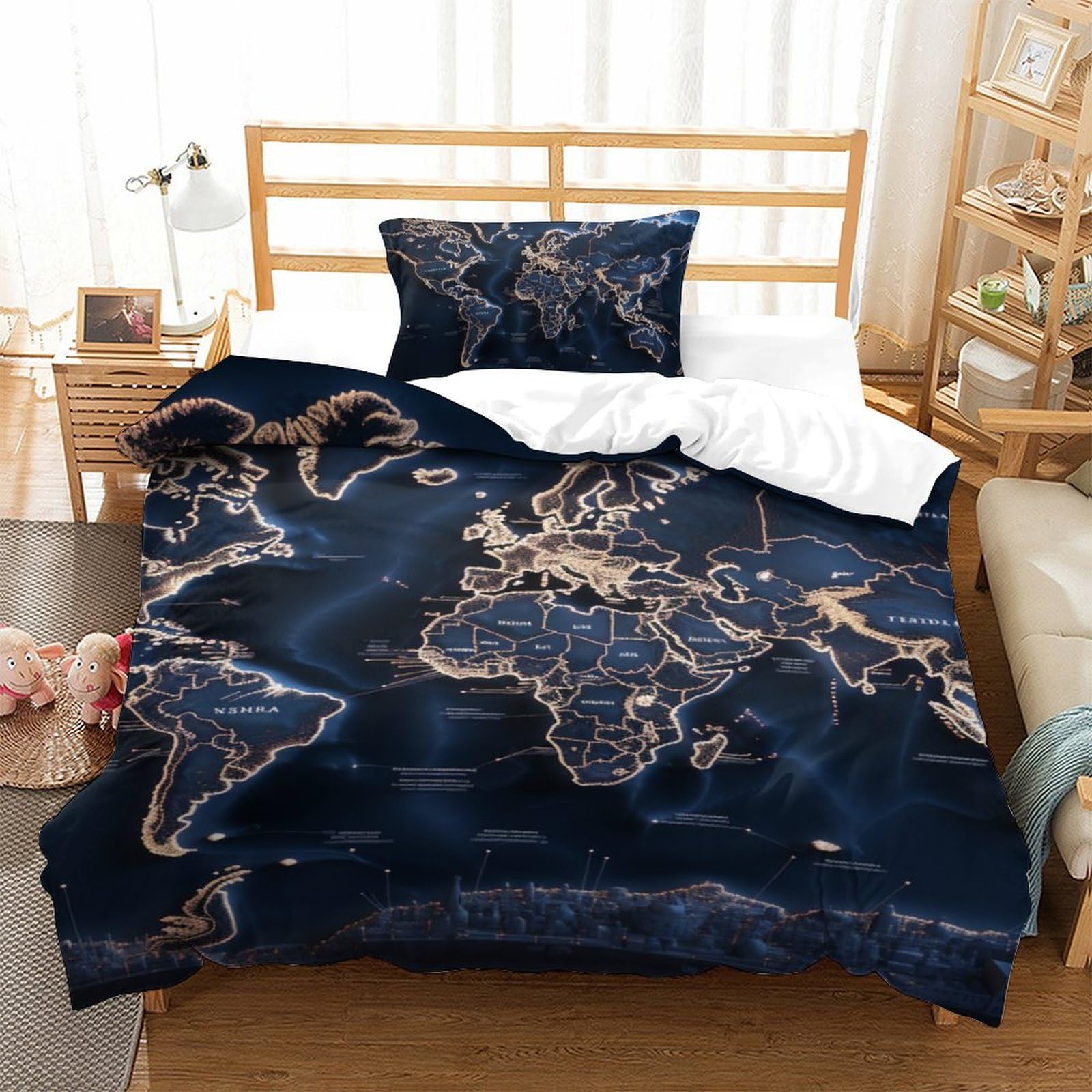 GXYUAOIEF 3D Printed Duvet Cover Set Map, Soft Brushed Microfiber Quilt Covers, With Zipper Closure Pillowcases Stylish And Comfortable Bedding Single（135x200cm）