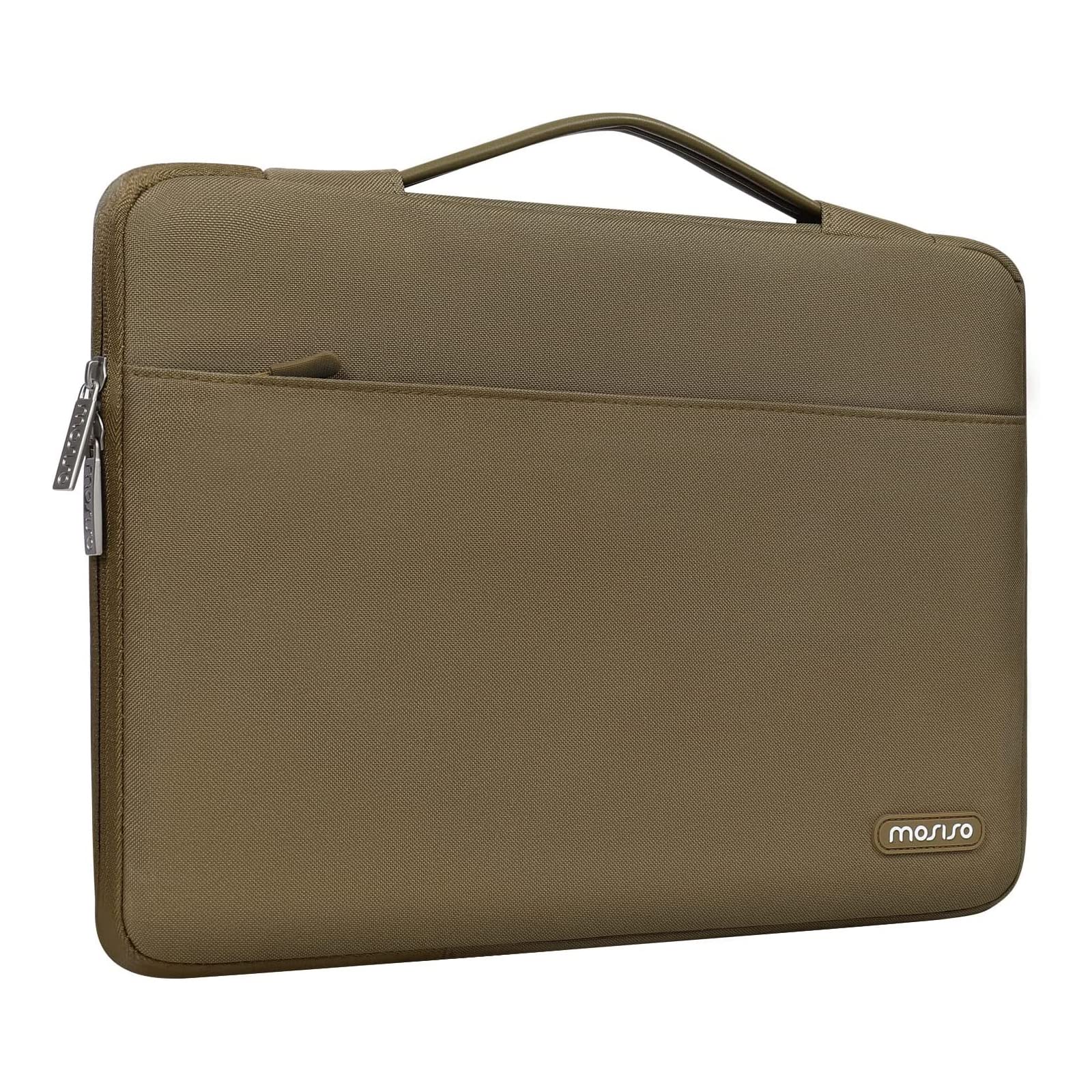 MOSISO 360 Protective Laptop Sleeve Compatible with MacBook Air 15 inch M3 M2 2024 2023/Pro 16 inch 2024-2019 M4 M3 M2 M1, 15-15.6 inch HP, Lenovo, Notebook, Polyester Bag with Belt, Olive Yellow