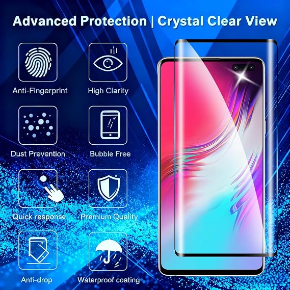 [2-Pack] Screen Protector for Samsung Galaxy S10 5G, HD Clear Tempered Glass Film, Full Coverage, Case Friendly, Anti-Scratch, Fingerprint Sensor Compatible