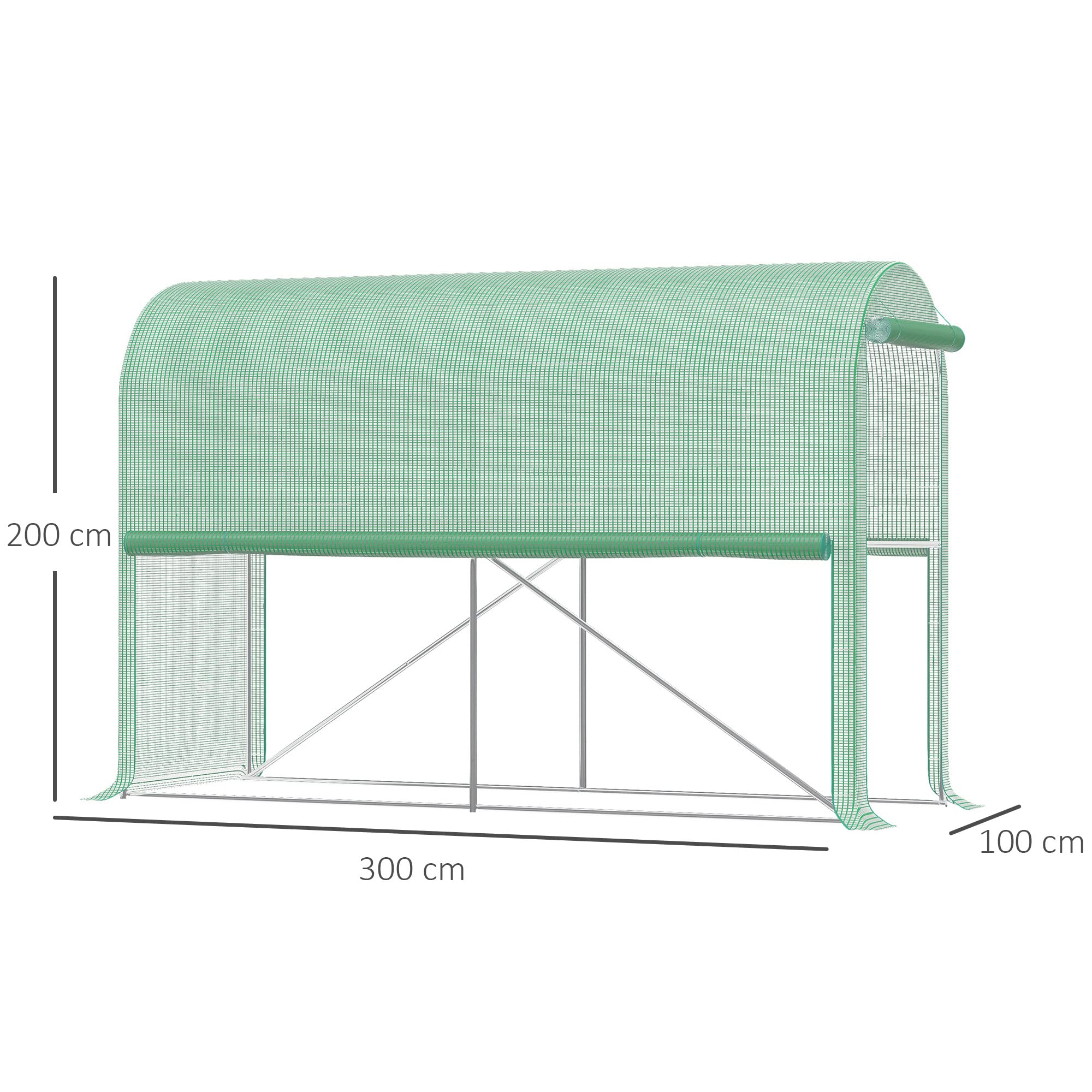 Outsunny Serra da giardino 3m² Serra per pomodori dim. 3 x 1 x 2 H m Porta con cerniera a discesa 2 lati arrotolabili in acciaio PE ad alta densità verde