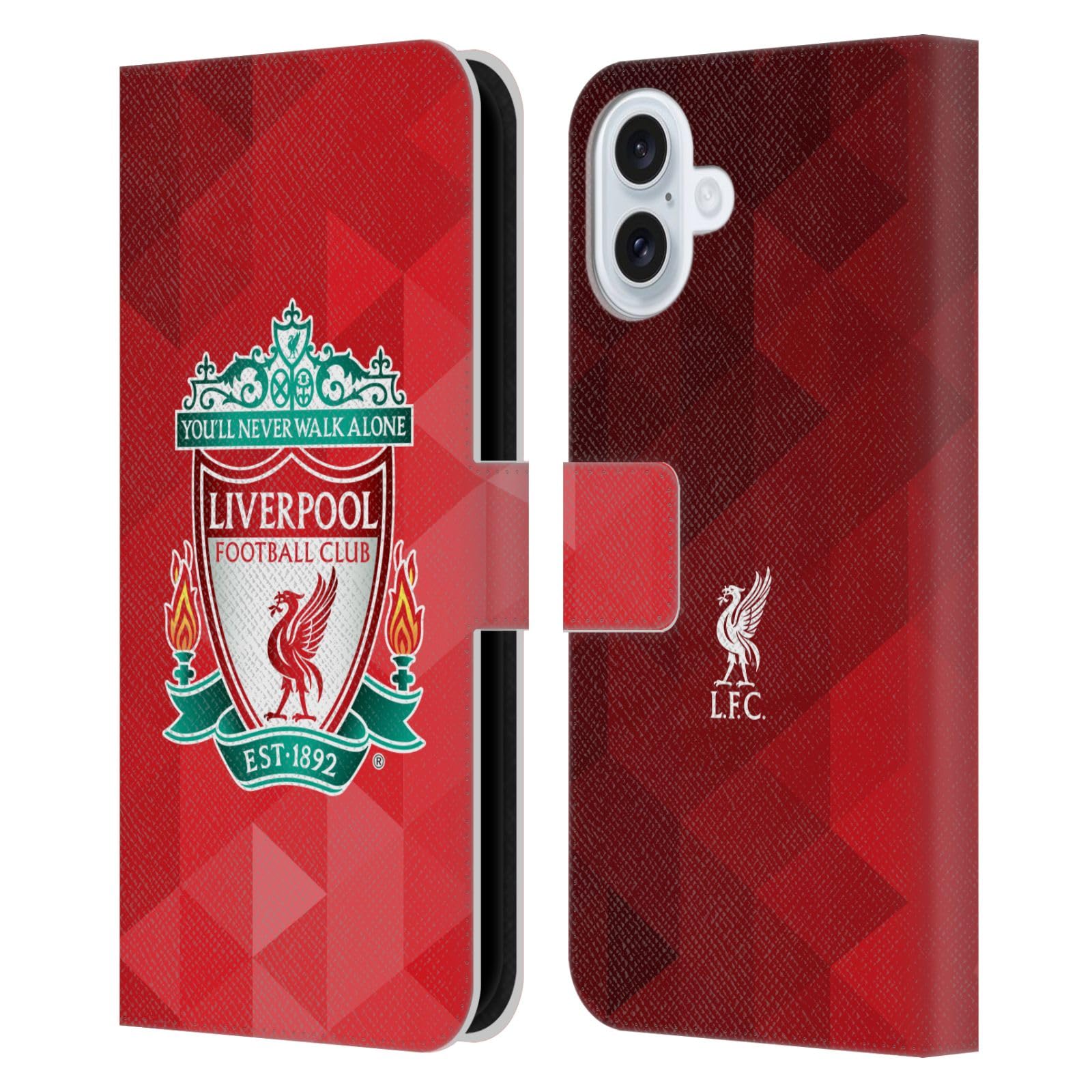 Head Case Designs Officially Licensed Liverpool Football Club Red Geometric 1 Crest 1 Leather Wallet Case Compatible With Apple iPhone 16 Plus