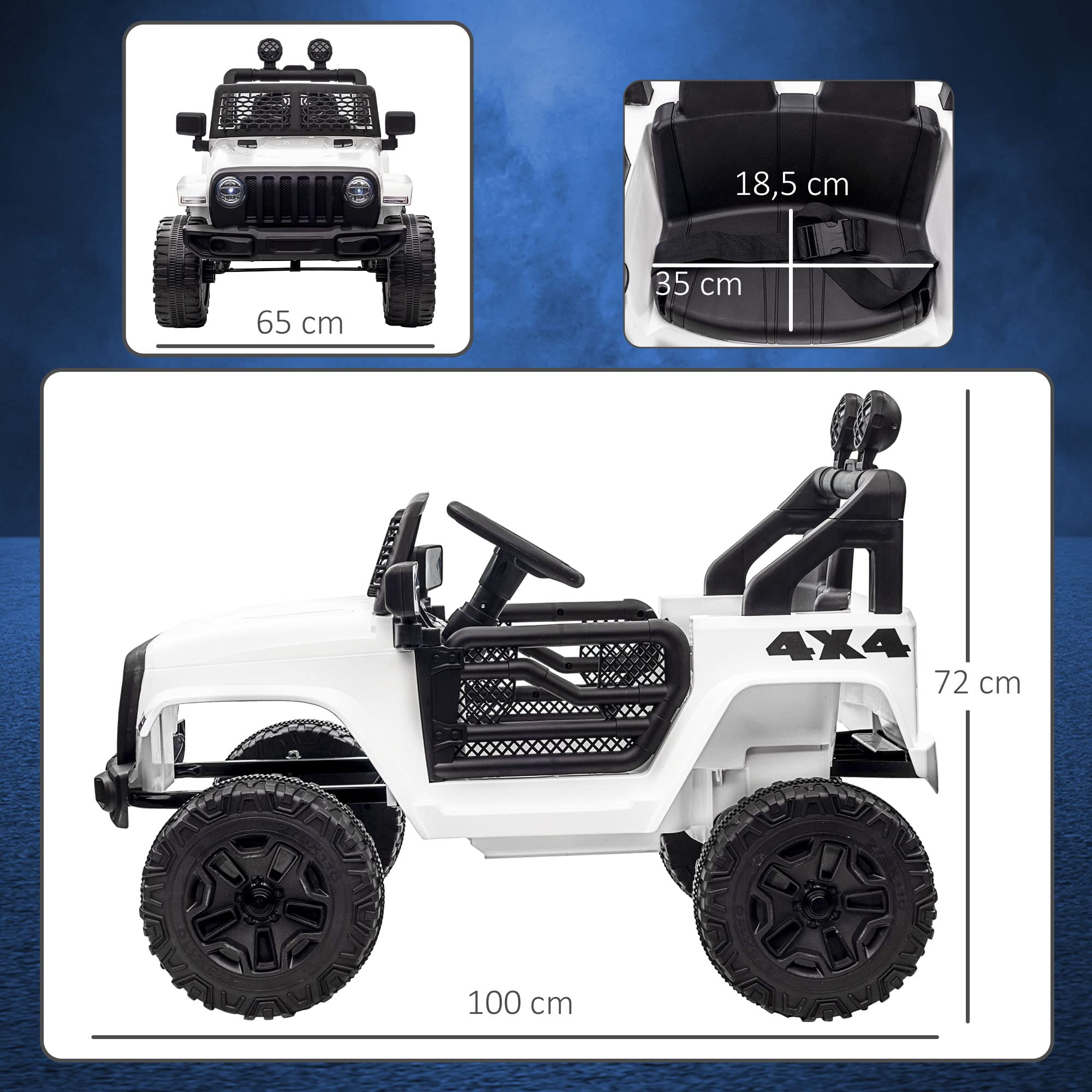 HOMCOM Voiture électrique pour Enfants Roue arrière motrice 12 V 5 km/h Max. avec télécommande Son et Effet Lumineux dim 100L x 65l x 72H cm Blanc