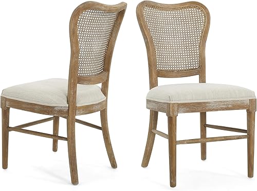 Miniatura 5 de Juego de 2 sillas de comedor, juegos de mesa y sillas  estilo vintage tapizado de tela de goma y madera de caña de cocina, sillas de sala de estar,