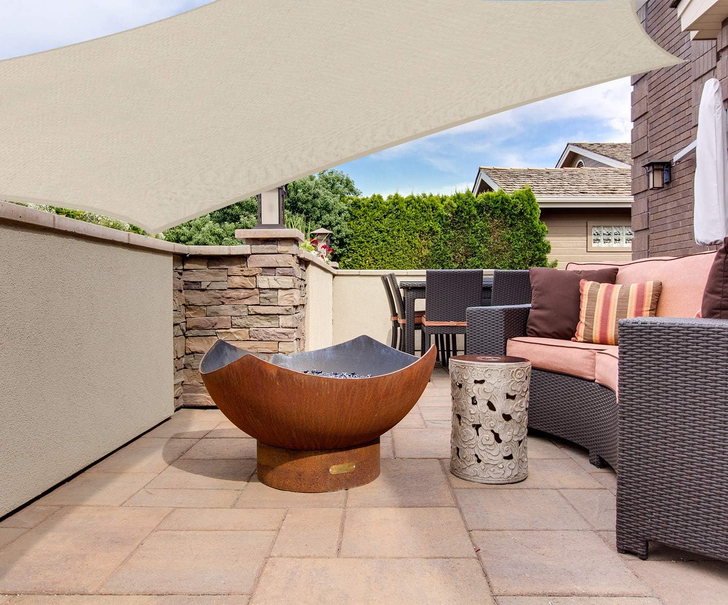Sekey 6.6' x10' Rectangle Sun Shade Sail Canopy with M8 Hardware Kit HDPE Breathable Permeable UV Block Weather Resistant Tear Durable, Perfect for Outdoor Patio Garden Yard Backyard, Taupe