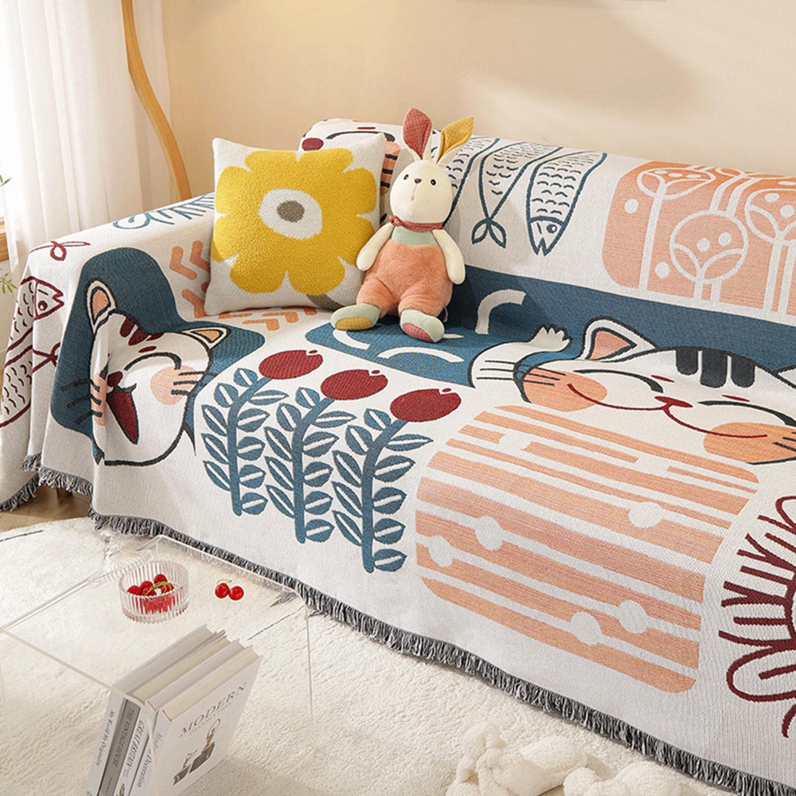 Yeeda Omkeerbare Sofa Gooi Deken, gebreide Deken, Heldere Katoen Geweven Lijn Deken Sofa Handdoek Gebreide Verdikte Boheemse Bed Deken Voor Bedden Meditatie Yoga Center Slaapkamer