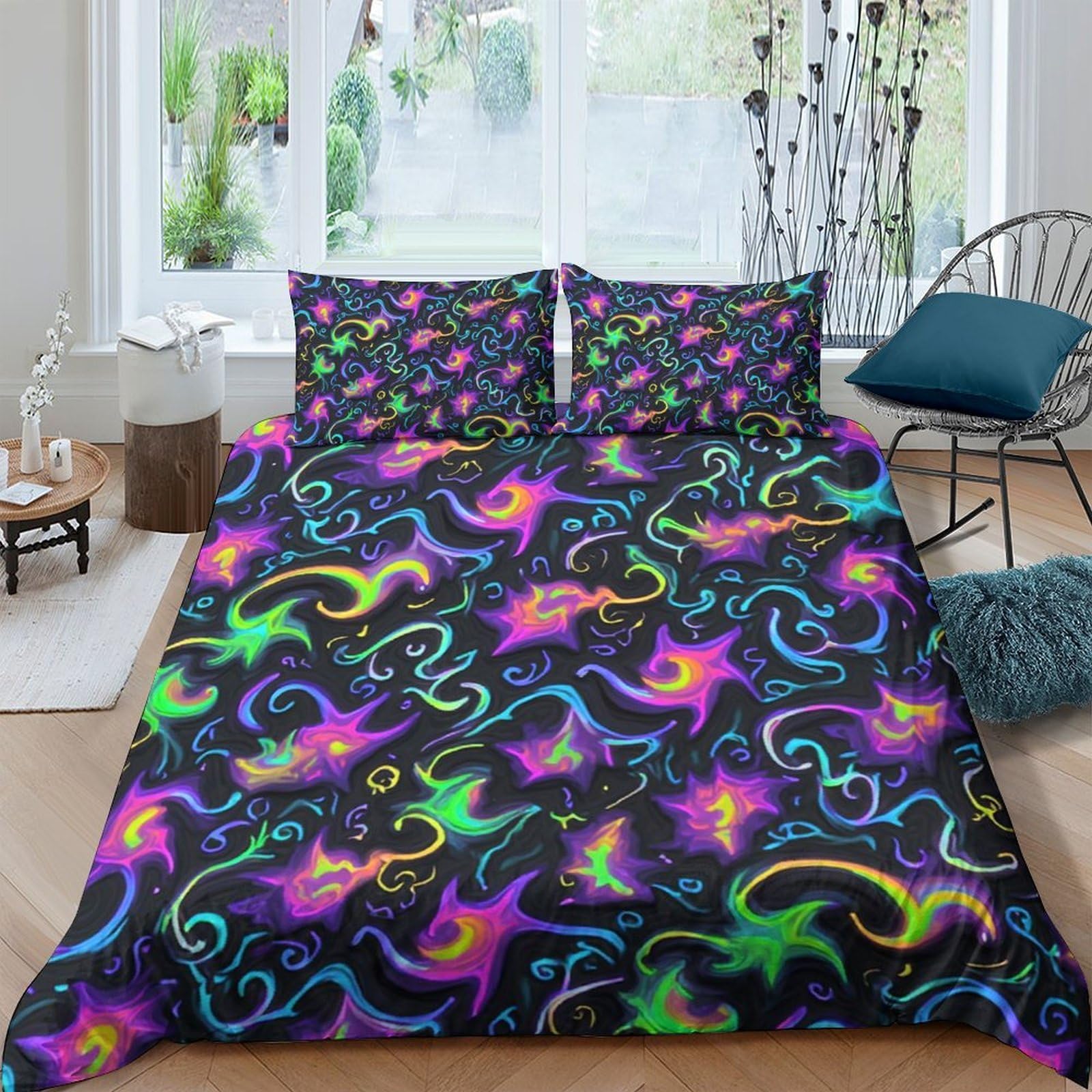 Ctjqhvkz Style-5 3D Printed Neon Swirl Fitted Sheet Microfiber Soft Breathable Psychedelic Galaxy Mattress Cover For Bedroom Home Decor Single（135X200cm）