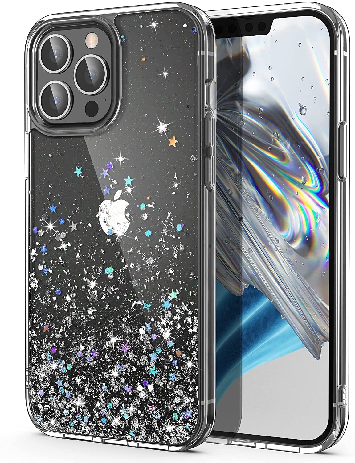 CHICMODA Case Compatible with iPhone 13 Pro Max, Clear Glitter Stars Case Sparkly Soft TPU + Hard PC Bumper Cover Bling for Women Girls Protective Phone Case for iPhone 13 Pro Max 6.7 inches - Glitter