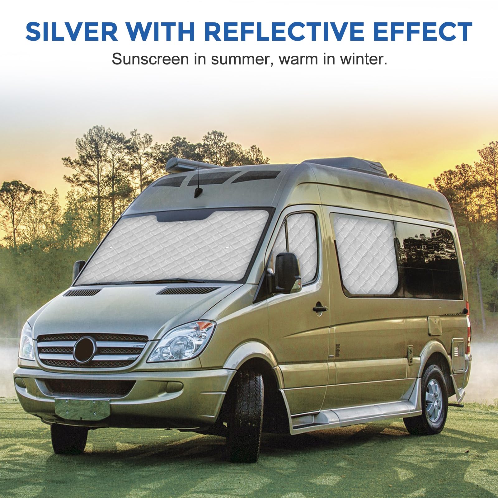 Osłona przeciwsłoneczna szyby przedniej samochodu zamienna do Mercedes Sprinter 2019-2024, 7-częściowa mata termiczna, składana osłonka przeciwsłoneczna z folii aluminiowej, osłona przeciwsłoneczna