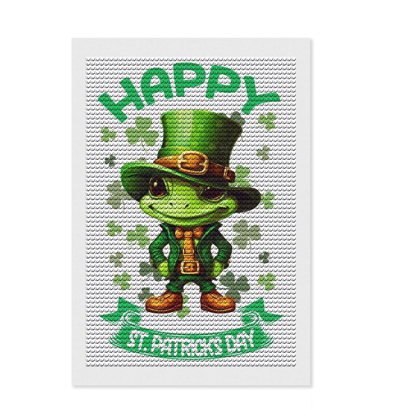 Junmoney Gecko Saint Patricks Day DIY Diamond Art Canvas Kit 8"x12", Aesthetic Room Decor, for Craft Lovers, Adhesive Canvas, Birthday Gift