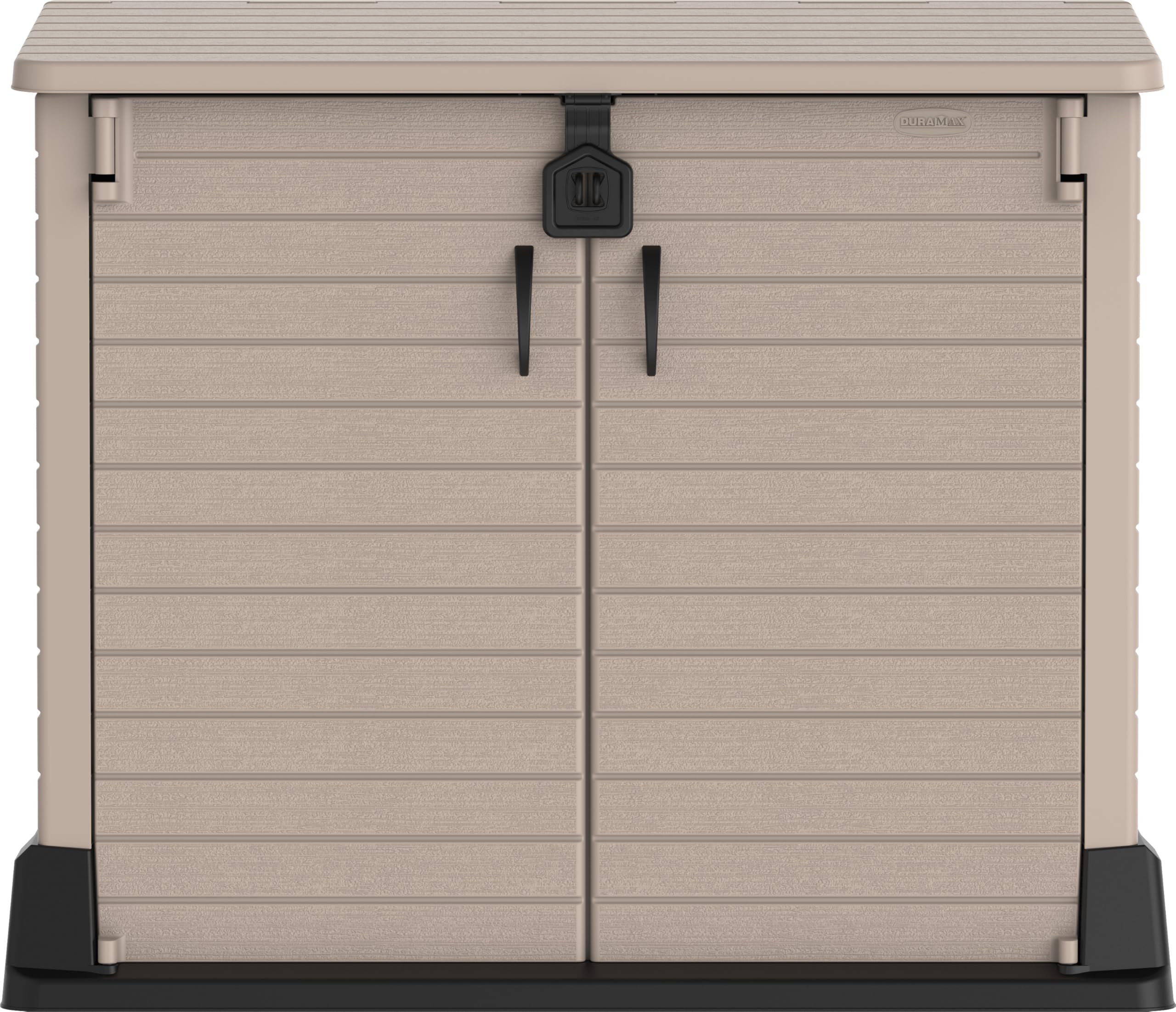 Duramax StoreAway 850L Plastic Garden Shed, Outdoor Storage Shed, Wheelie bin box, Wheelie Bin Hideaways, Durable Construction, Ideal for Tools, BBQs & 2x Garbage Bins, 130x74x110 cm, Warm Taupe