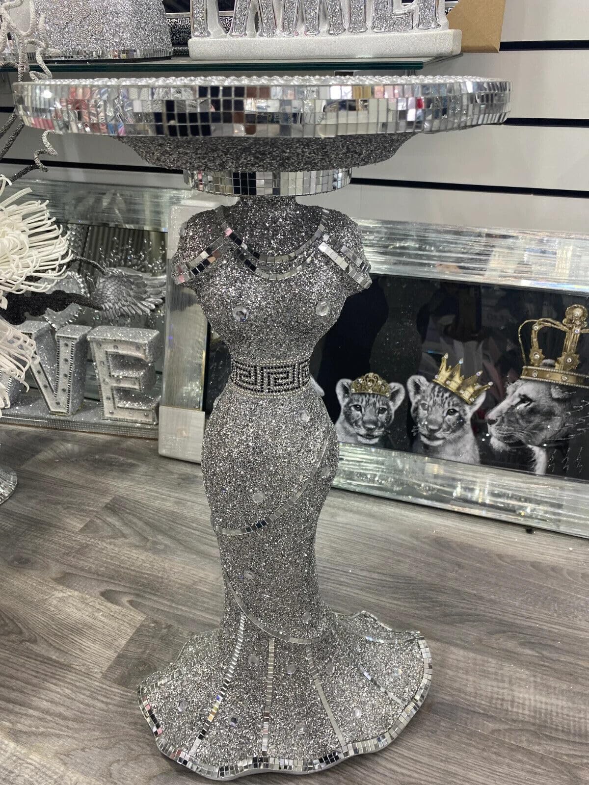 Silver Lady Mirrored Side Table Modern Plant Stands Bed Side Sparkle End Romany Pearl