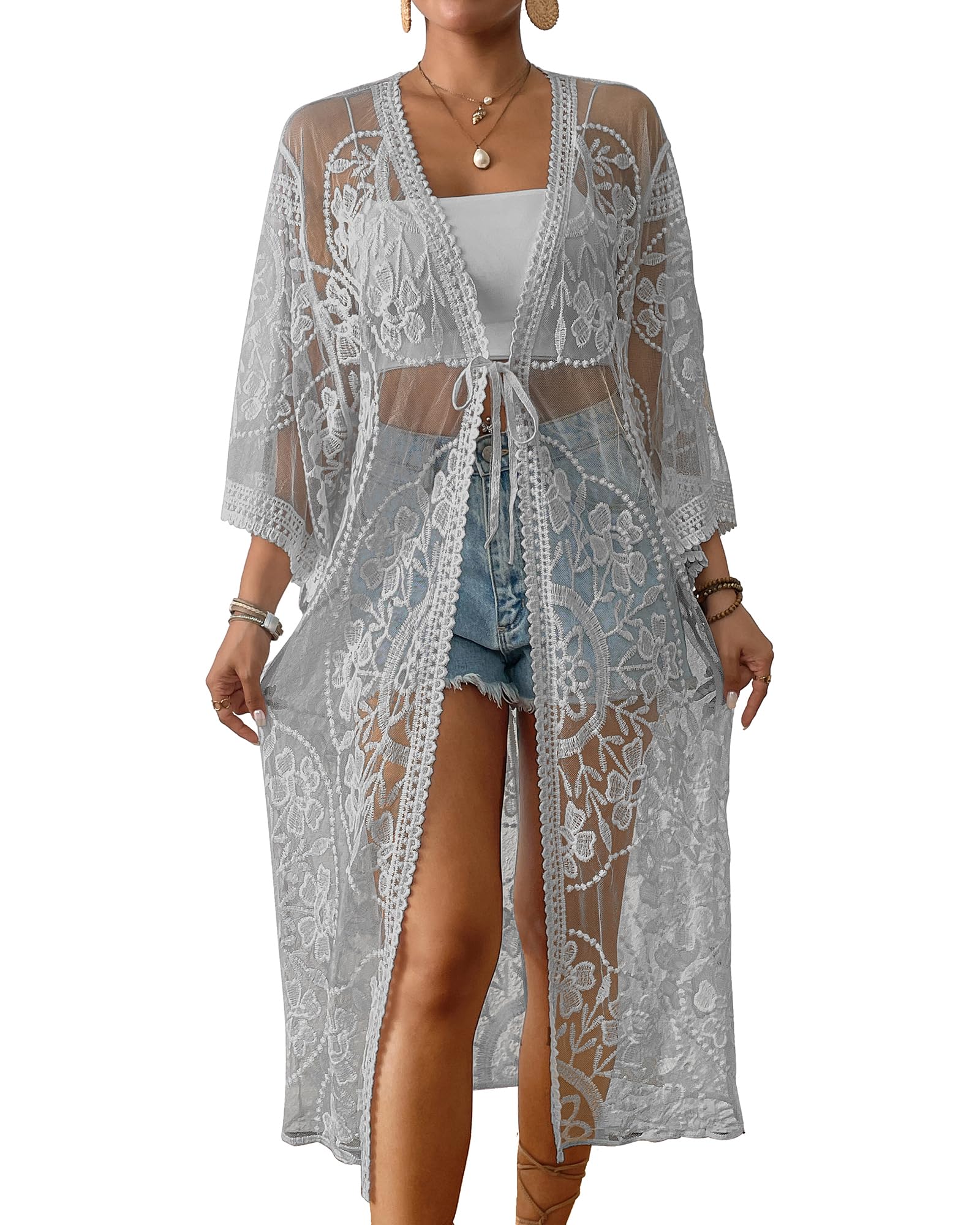Bsubseach Kimonos for Women Lace Sexy Swimsuit Cover Ups Open Front Beach Robe Summer Cardigan
