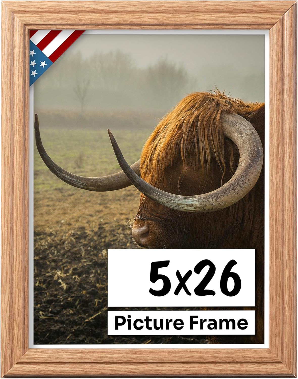 Oak 5x26 Picture Frame .75" Inch Wide - Faux Oak Decor Handmade Solid Wood Frames with Preinstalled Hangers and UV Blocking Plexiglass 26x5 Frame