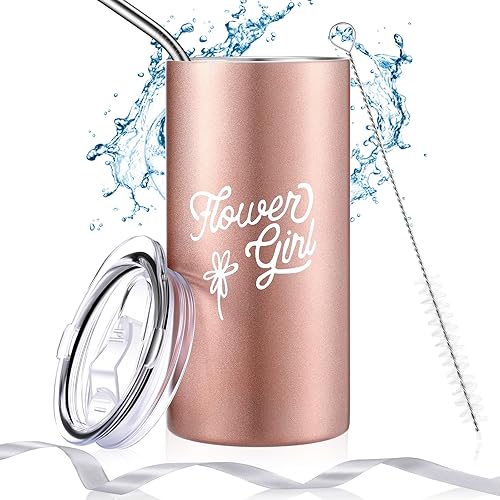 Yungyan Vaso de regalo para niña de las flores, botella de agua con popote, cepillo de limpieza, cinta para propuesta de boda, regalo de fiesta de