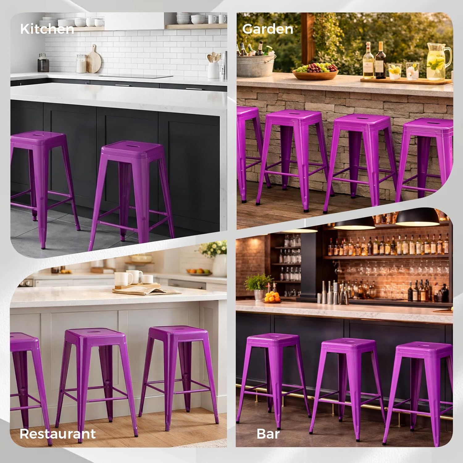 Outdoor Metal Bar Stools 30 Inch Set of 4,Weather-Resistant Patio Bar Stools,Designed for Garden, Patio & Outdoor Bar Seating (Purple)