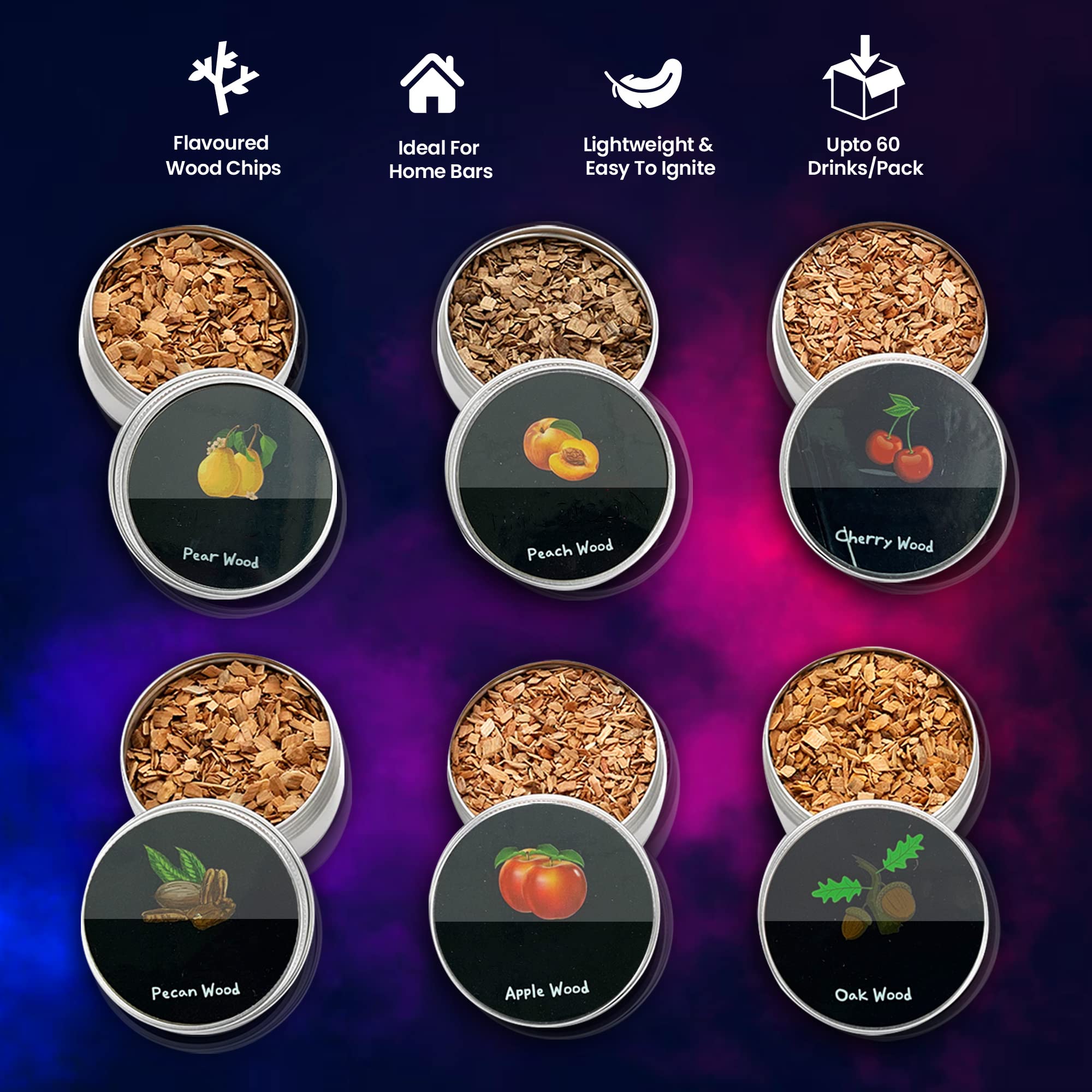 Cocktail Smoker Kit with Torch, 6 Delicious Flavor Wood Chips, Complete Smoked Old Fashioned Kit, Whiskey, Bourbonâ€‹â€‹, Infuse Wine, Cocktails, Cheese, Meat