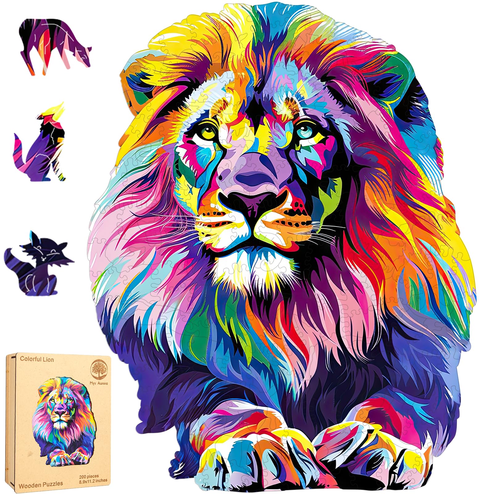 Wooden Puzzles for Adults, Lion Jigsaw Puzzles 200 Pieces, Unique Shaped Puzzle for Adults and Kids, Ghristmas Gift Family Game 10.8 x 11.2 Inch