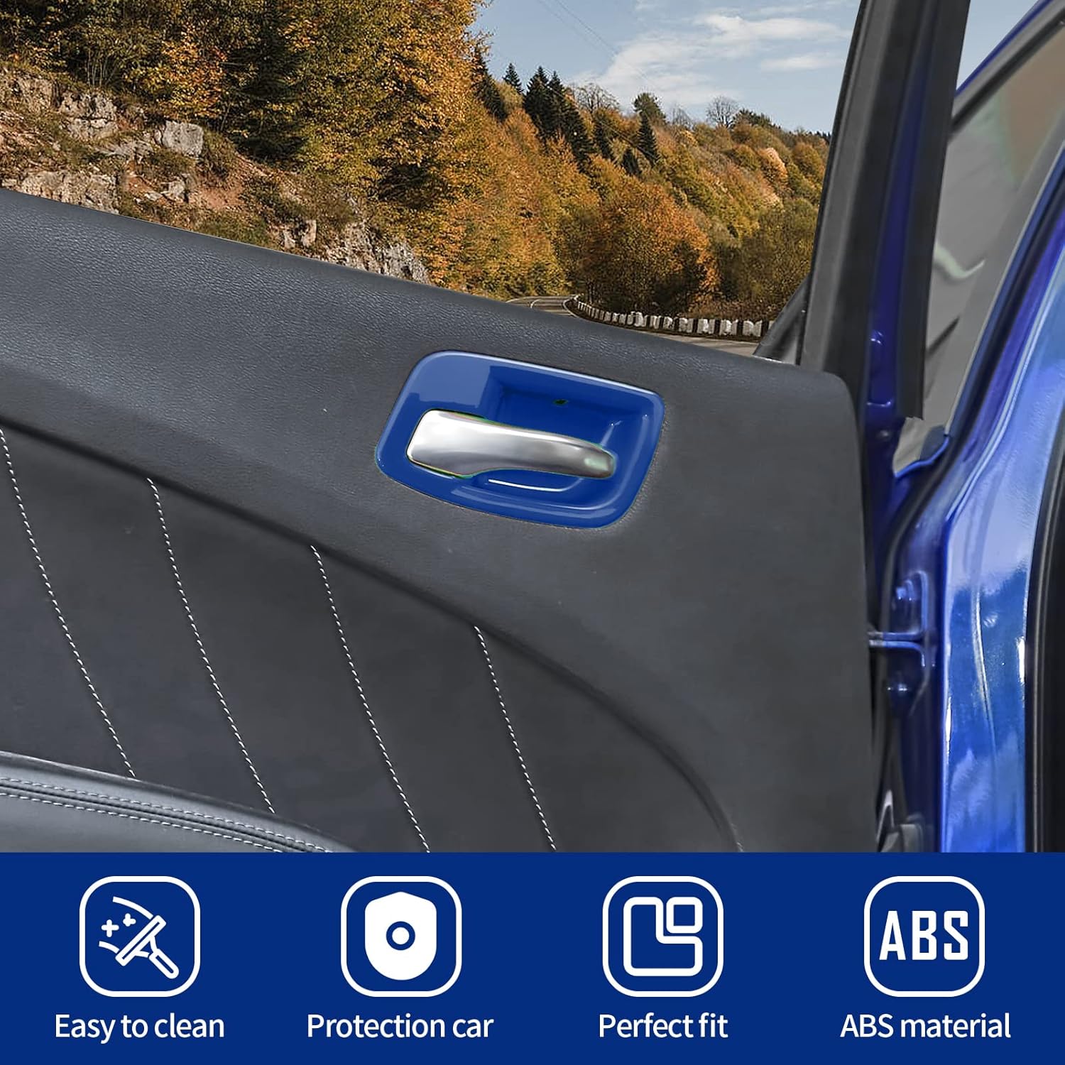 JWWY Inner Door Bowl Handle Interior Door Pull Handle Cover Trim Garnish Fit for 2011-2025+ Dodge Charger Interior Accessories,Chrysler 300 5pcs Blue