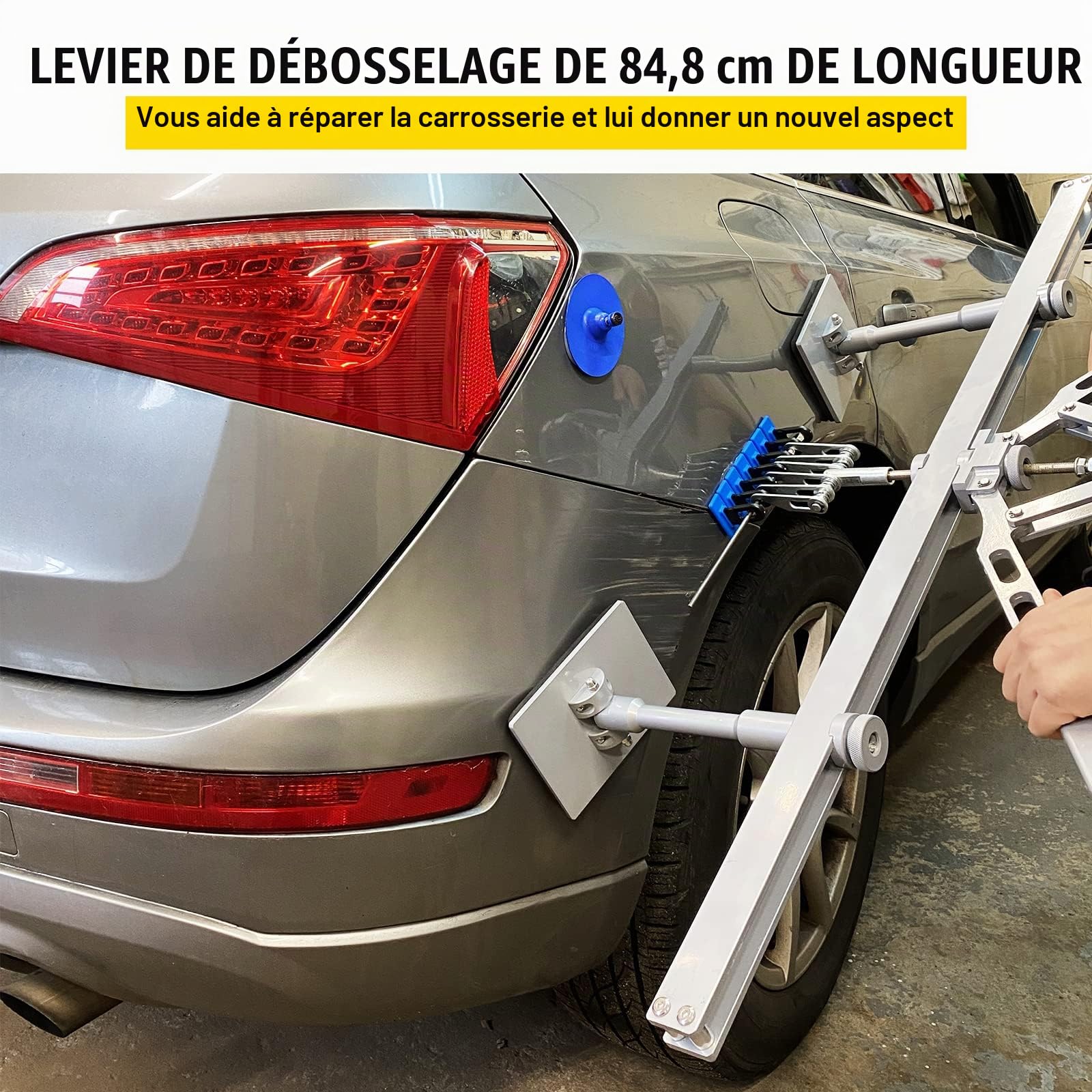 VEVOR Outil de Débosselage Extracteur de Bosse Réparation de Bosse Débosselage Carrosserie sans Peinture Kit avec 6 Crochets à Griffes en Aluminium pour Carrosserie Voiture Réfrigérateur (85CM)