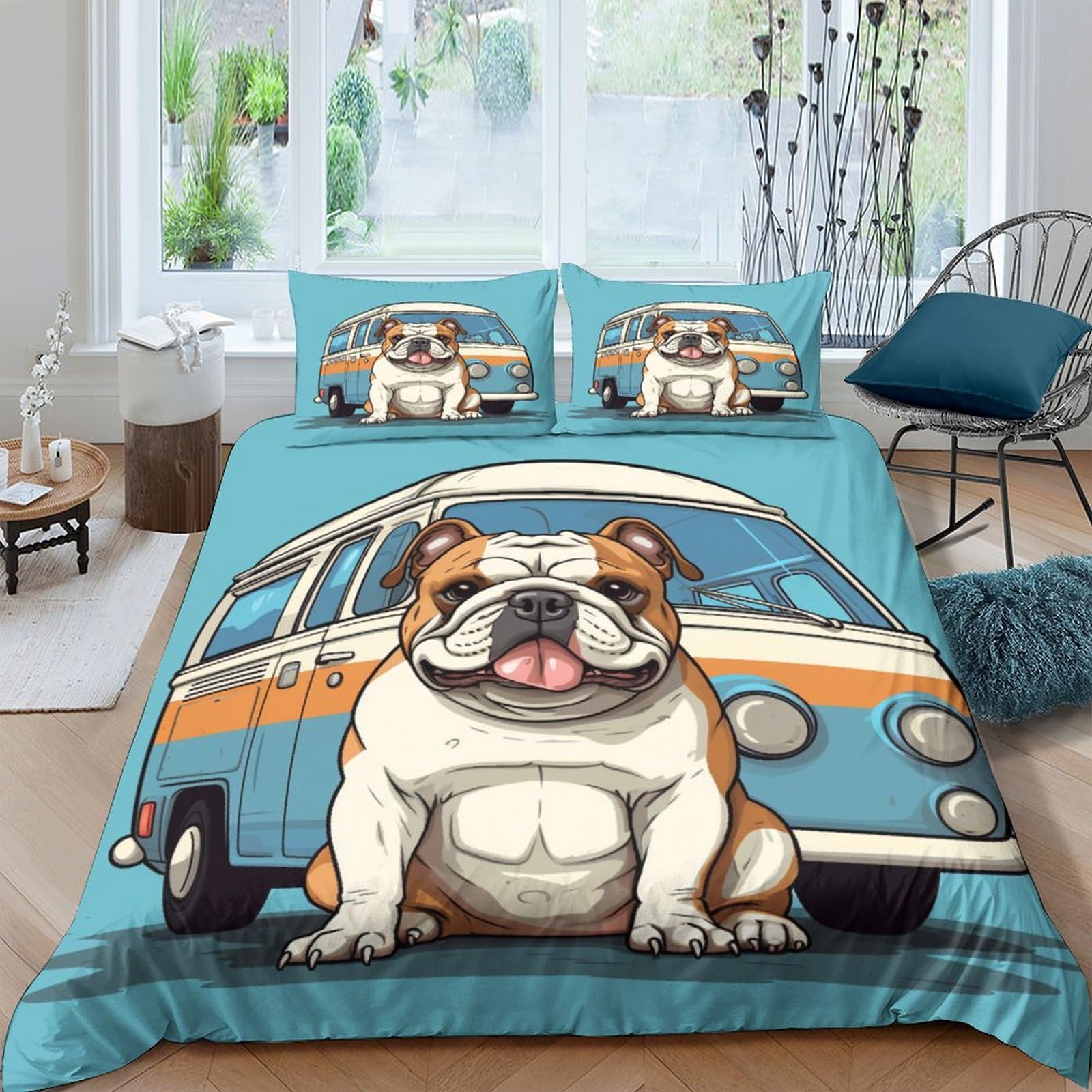 Housse de couette hypoallergénique et douce à motif bouledogue 220x240