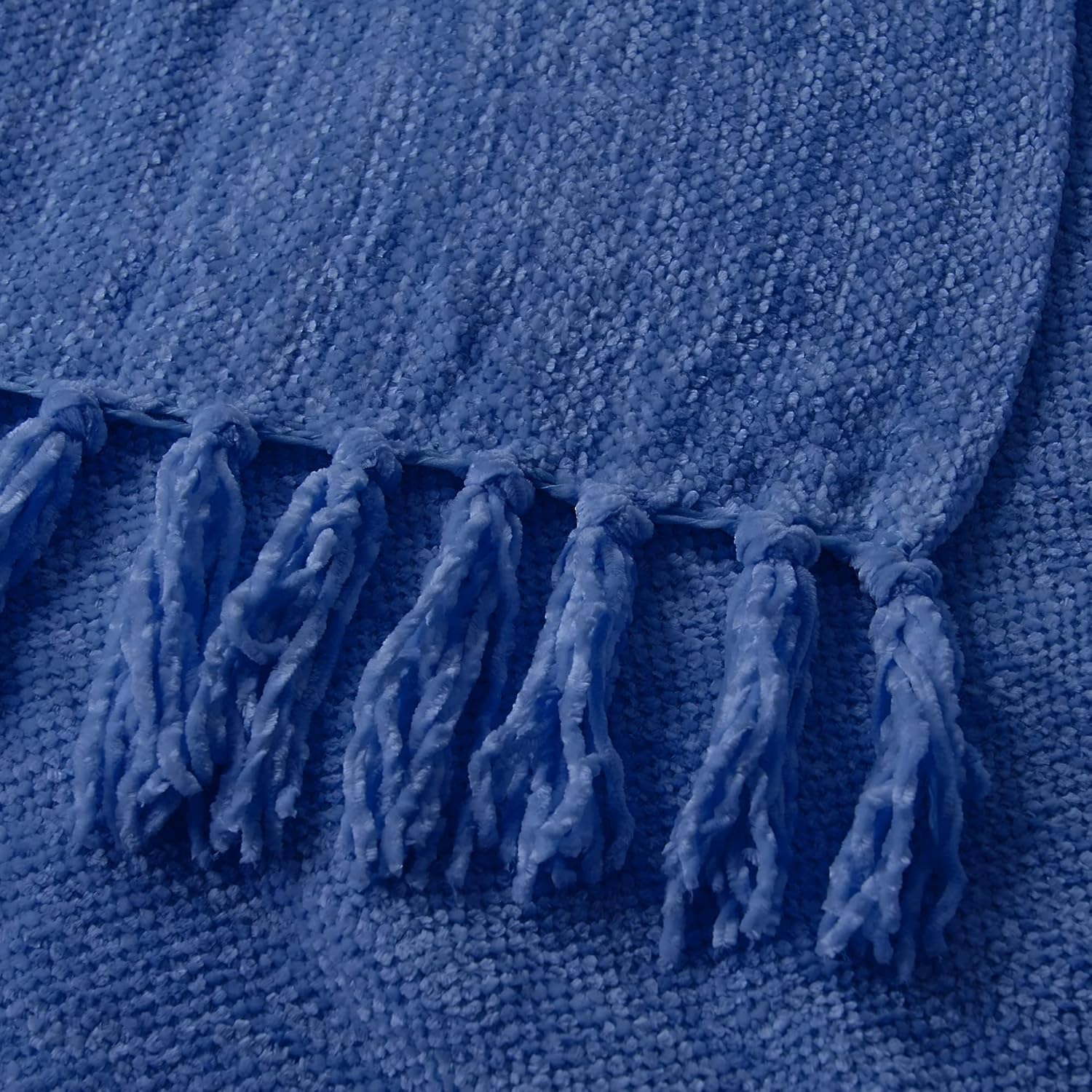 Home Soft Things Blue Crystal Chenille Throw Blanket,Lapis Blue, 50''x60'', Lightweight Soft Cozy Blanket with Fringe Accent Decorative Knitted Throw for Living Room Bedroom