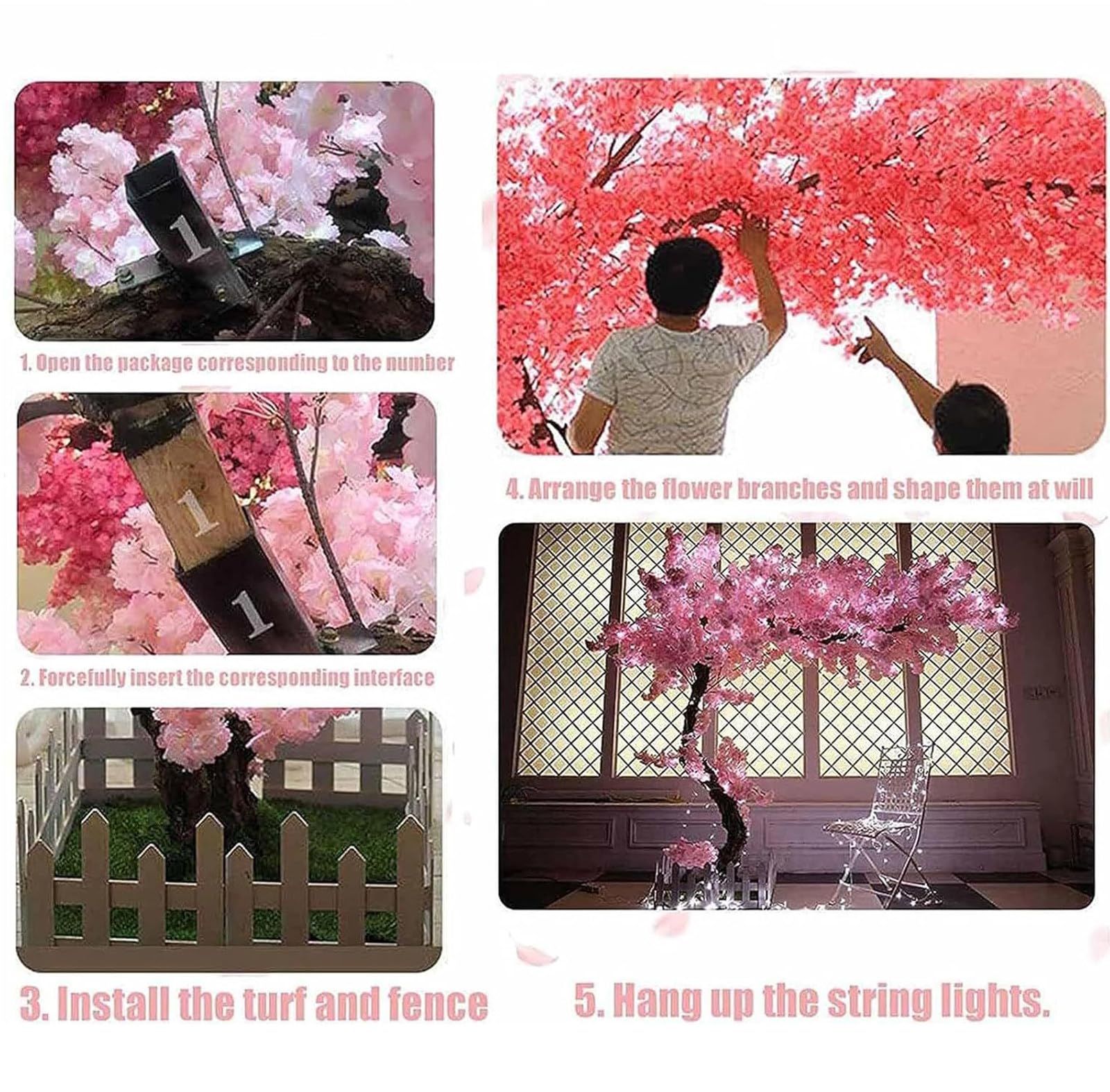 Große rosa künstliche Kirschblütenbäume, lebensechter künstlicher Kirschblütenbaum, gefälschter Sakura-Blumenbaum, perfekt für Party-Hochzeitsdekoration,1.8 * 1.5m