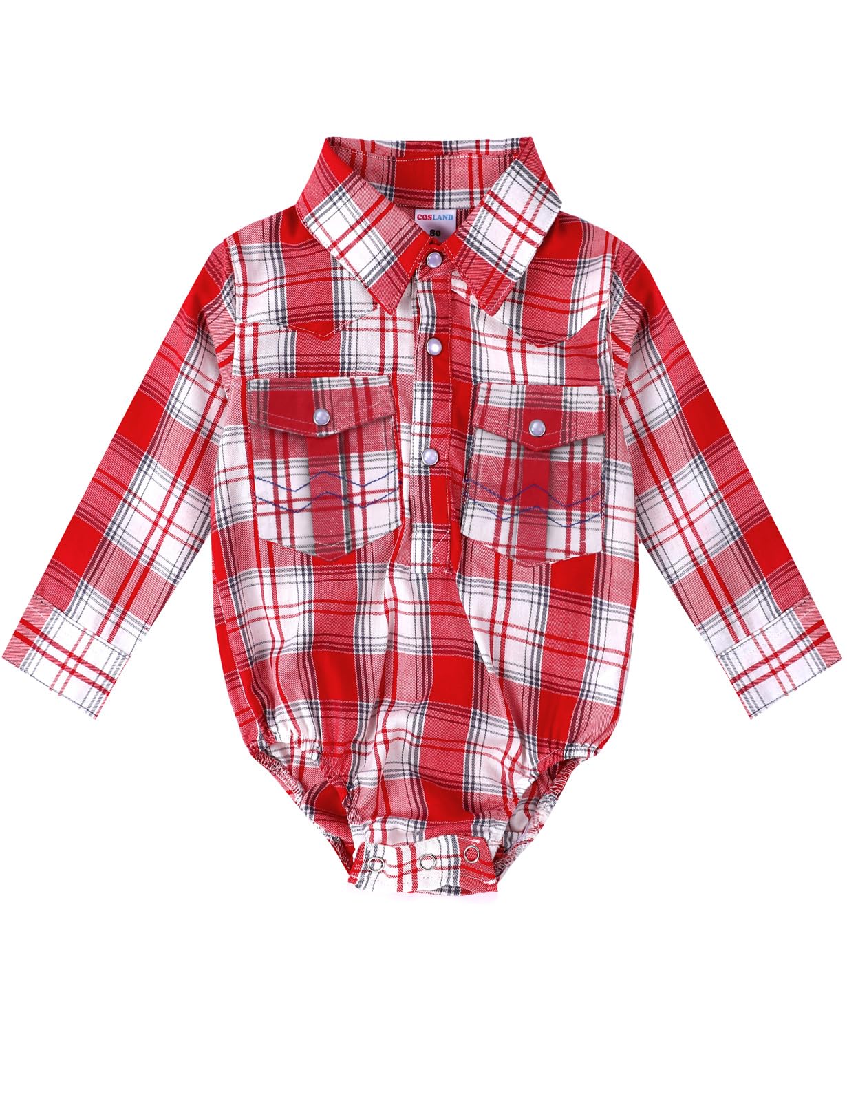 COSLAND Baby Boys' Western Cotton Plaid Bodysuit, Infant Cowboy Jumpsuit,  0-18 Months