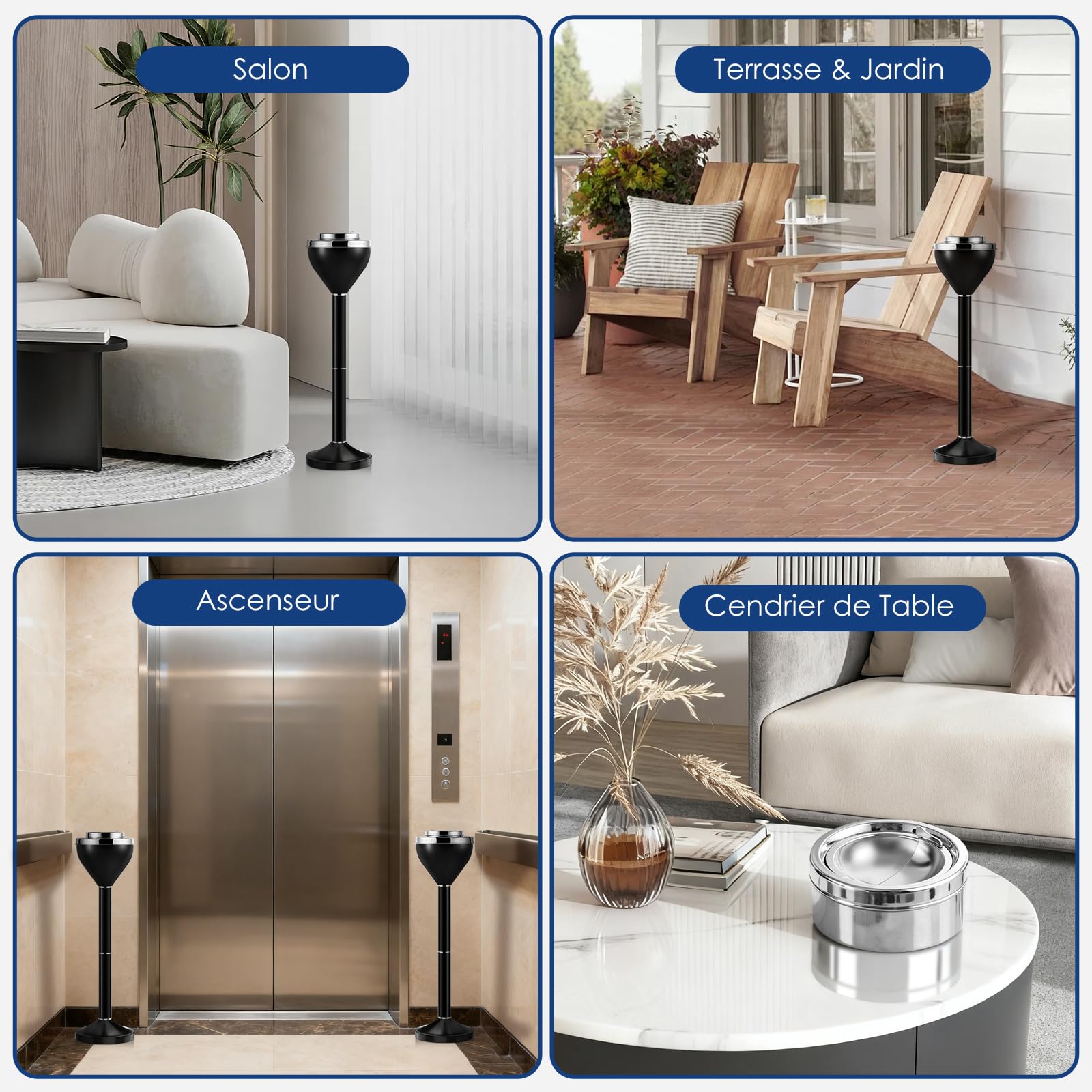 Cendrier Exterieur sur Pied, Cendrier Anti Odeur pour Interieur | Cendrier sur Pied Exterieur Réglable De 42 Cm À 61 Cm, Cendrier Cigare Amovible avec Couvercle & Avec Socle Lesté, Noir