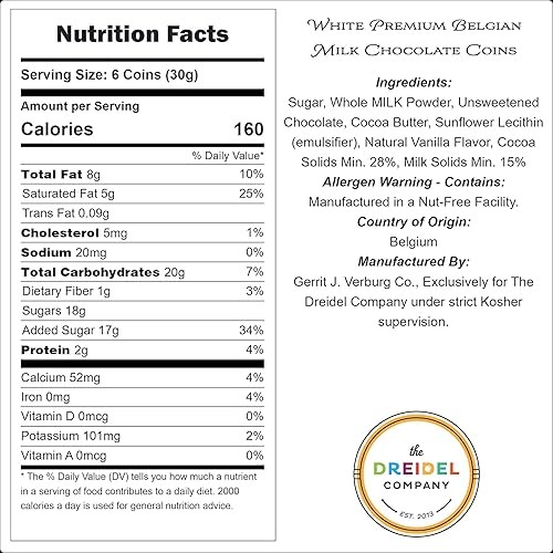 Miniatura 2 de The Dreidel Company Chocolate con leche blanca, gelatina de Hanukkah, monedas de papel de aluminio dorado de medio dólar, hechas con chocolate belga