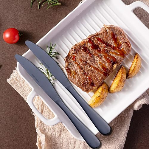 Miniatura 5 de GoGeiLi - Cuchillo de cena negro mate, acero inoxidable con acabado satinado de 9.4 pulgadas, juego de cuchillos de mesa para 6, apto para