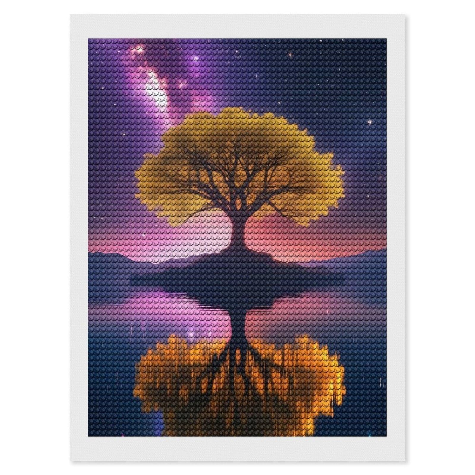 Junmoney Beautiful Night Diamond Art Canvas 12"x16", for Creative Relaxation, Simple to Start, Aesthetic Room Decor, Holiday Gift Idea
