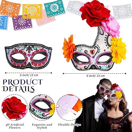 Miniatura 3 de Juego de 4 accesorios para el Día de los Muertos, corona de rosas y sombrero de copa, máscara mexicana para mujer y hombre, vestido de Halloween,