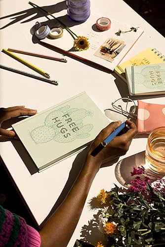 Miniatura 5 de DesignWorks Ink Cuaderno divertido de tapa dura suave al tacto con páginas rayadas, diario vintage de plantas de cactus verdes, abrazos, menta, 5.75