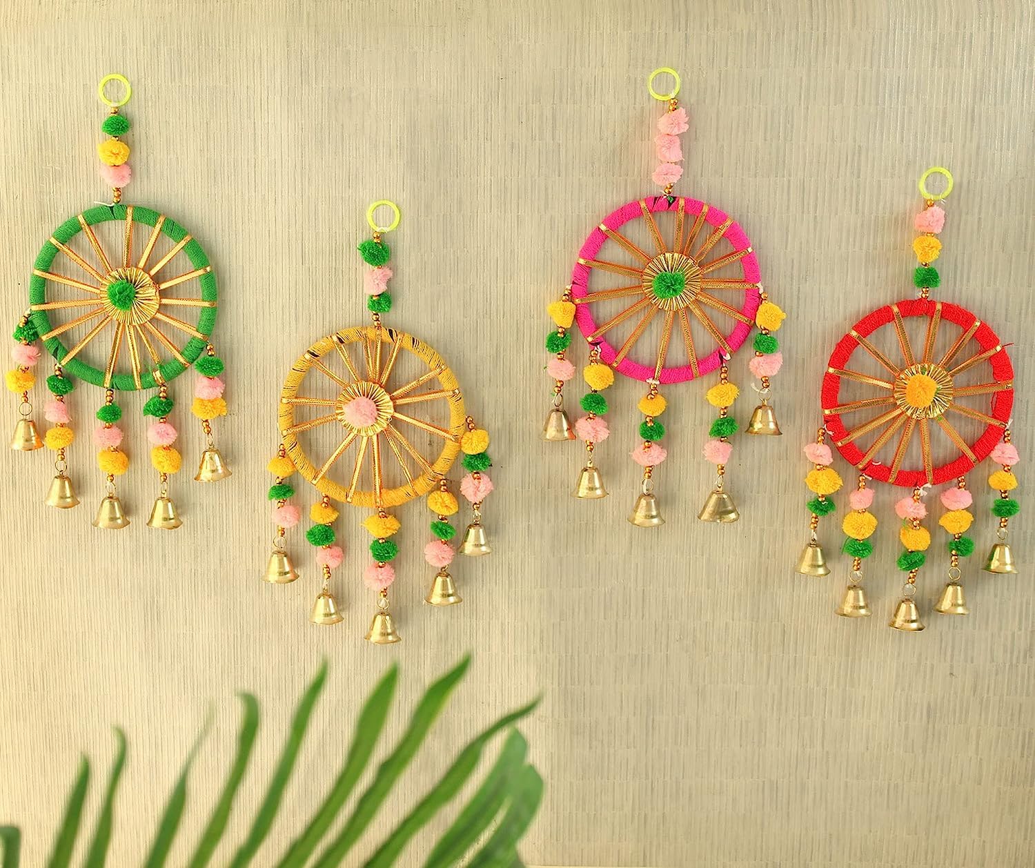 Eclectic Home E Home Decorative Wall Door Hanging Latkan Toran with Bells for Main Door Entrance Pooja Room Rajasthani Traditional Decoration Items (Multi, Set of 4, 30 cm x 13 cm) 1