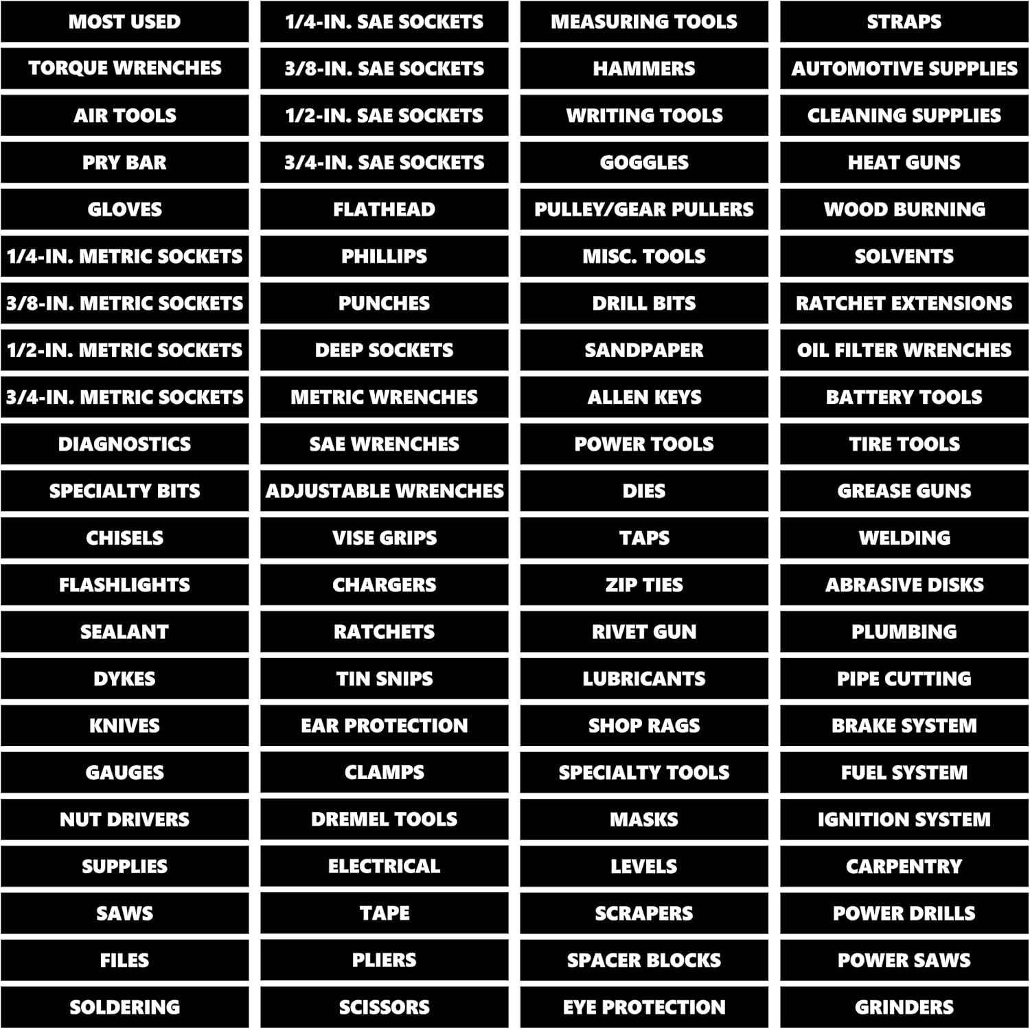 Toolbox Organizational Magnetic Labels Premium Set by DCM Solutions (Black, 0.75" H x 4.5" W)