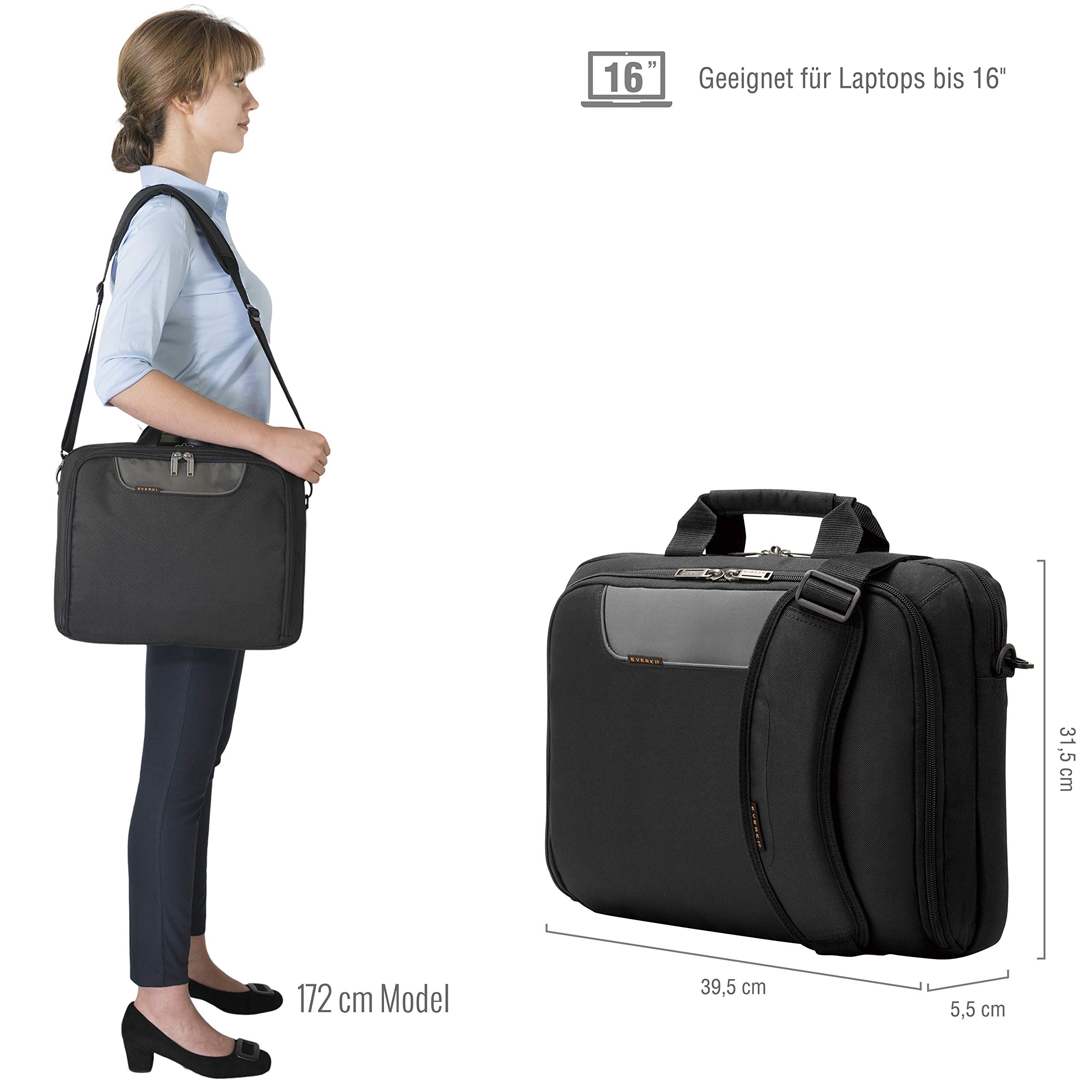 EVERKI Advance Laptoptasche, Schwarz, 3-fach, Minimal, Wasserdicht, Unisex-Erwachsene, Handtasche