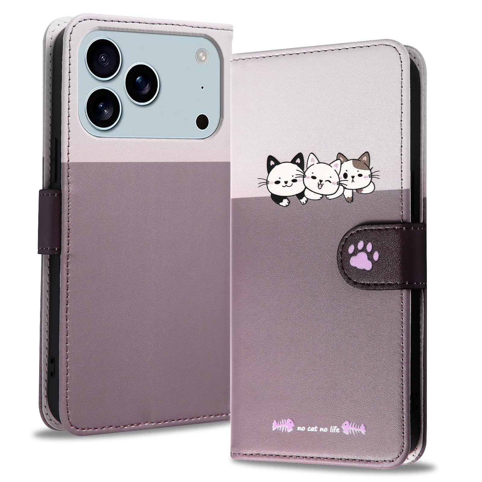 Reddylin 携帯カバー と互換性のある iPhone 17 Pro ケース 手帳型 かわいい猫 に適合する iphone17pro ケース 手帳型 財布型 に適合する いphone17pro 携帯カバー 向けの アイフォン17プロ 携帯ケース TPU素材 全面保護 カード収納 可愛い スタンド機能 6.3インチ 手触りが良い 耐衝撃 -ライトコーヒーカラー