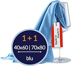 culiclean Panni in Microfibra per Pulizia Vetri e Bicchieri – Panno per Vetri e Panno Asciuga Bicchieri Multiuso Professionale – Prodotto in Austria – 1 Panni 40 x 60 cm + 1 Panni 70 x 80 cm – blu